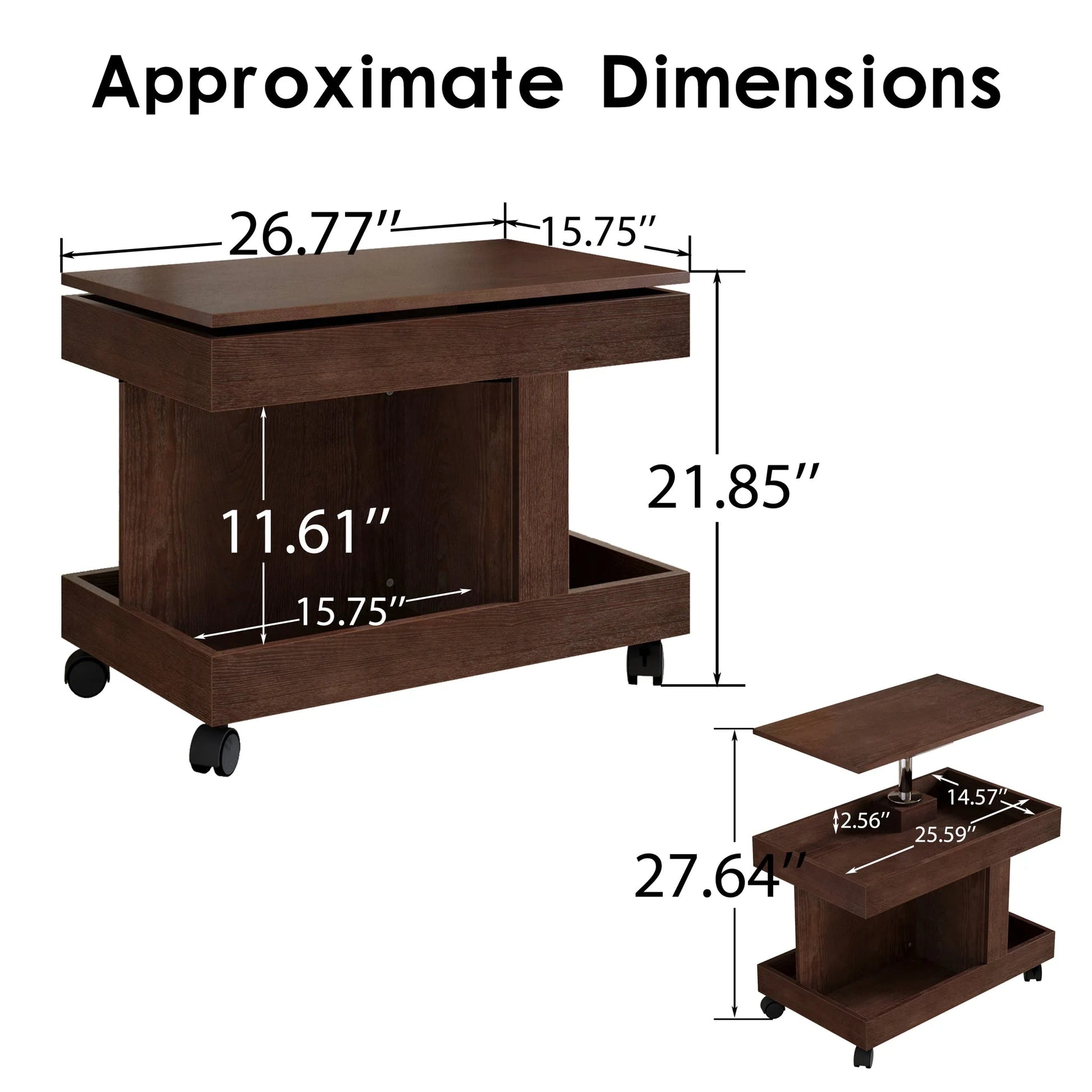 Small Coffee Table with Wheels, 360° Rotating Desktop Multi-Functional Side Table, Rolling End Table with Storage Compartment, Mobile Bedside Table for Living Room Bedroom Home Furniture, Walnut detail view 10