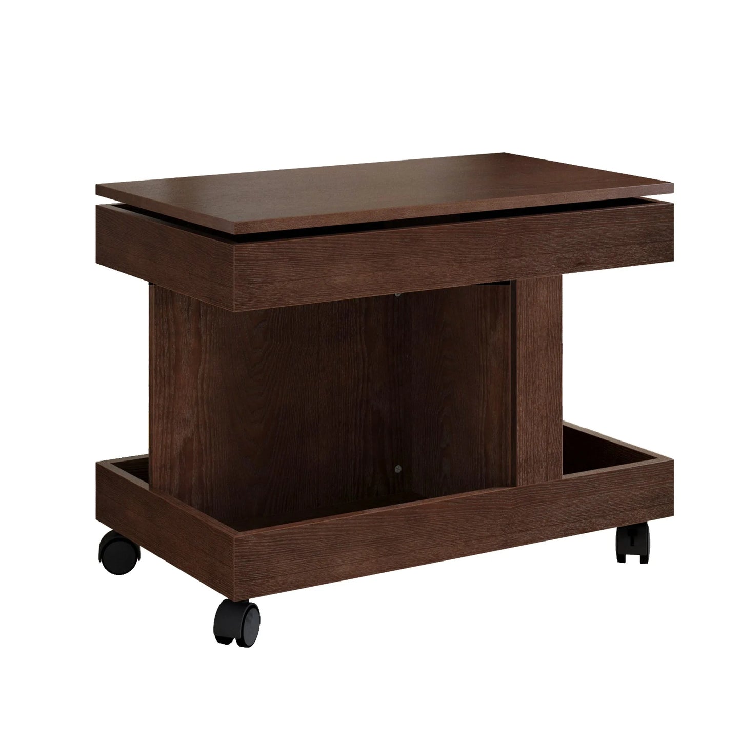 Small Coffee Table with Wheels, 360° Rotating Desktop Multi-Functional Side Table, Rolling End Table with Storage Compartment, Mobile Bedside Table for Living Room Bedroom Home Furniture, Walnut detail view 14