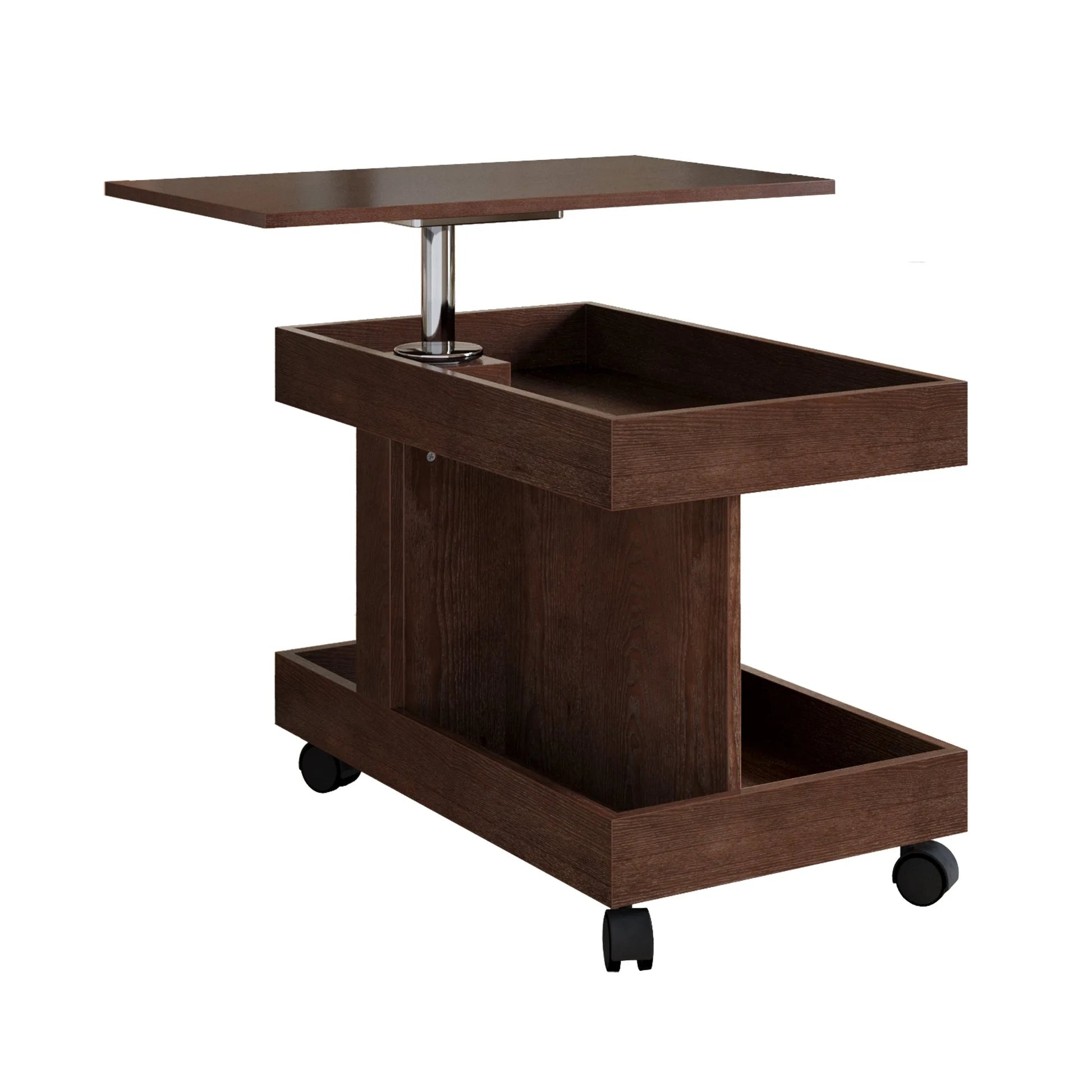 Small Coffee Table with Wheels, 360° Rotating Desktop Multi-Functional Side Table, Rolling End Table with Storage Compartment, Mobile Bedside Table for Living Room Bedroom Home Furniture, Walnut detail view 15