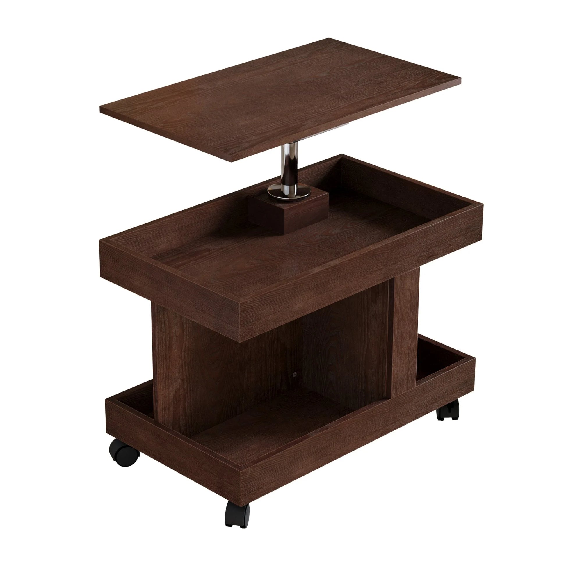 Small Coffee Table with Wheels, 360° Rotating Desktop Multi-Functional Side Table, Rolling End Table with Storage Compartment, Mobile Bedside Table for Living Room Bedroom Home Furniture, Walnut detail view 16