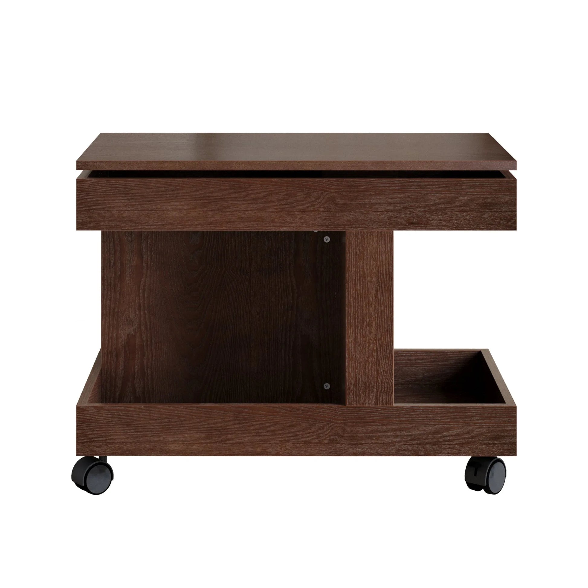 Small Coffee Table with Wheels, 360° Rotating Desktop Multi-Functional Side Table, Rolling End Table with Storage Compartment, Mobile Bedside Table for Living Room Bedroom Home Furniture, Walnut detail view 17