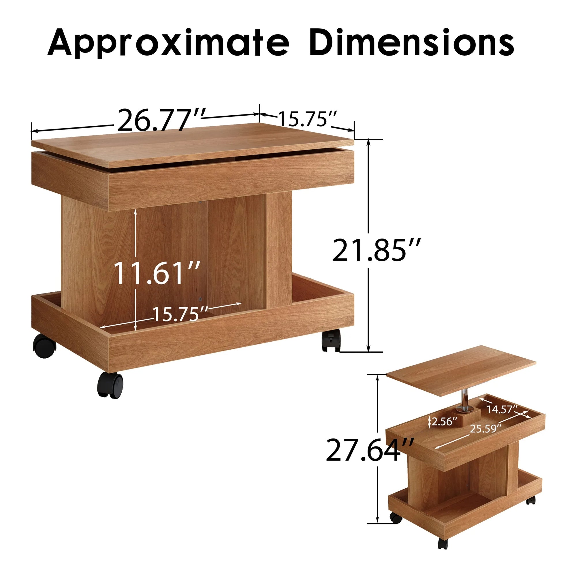 Small Coffee Table with Wheels, 360° Rotating Desktop Multi-Functional Side Table, Rolling End Table with Storage Compartment, Mobile Bedside Table for Living Room Bedroom Home Furniture, Walnut detail view 31