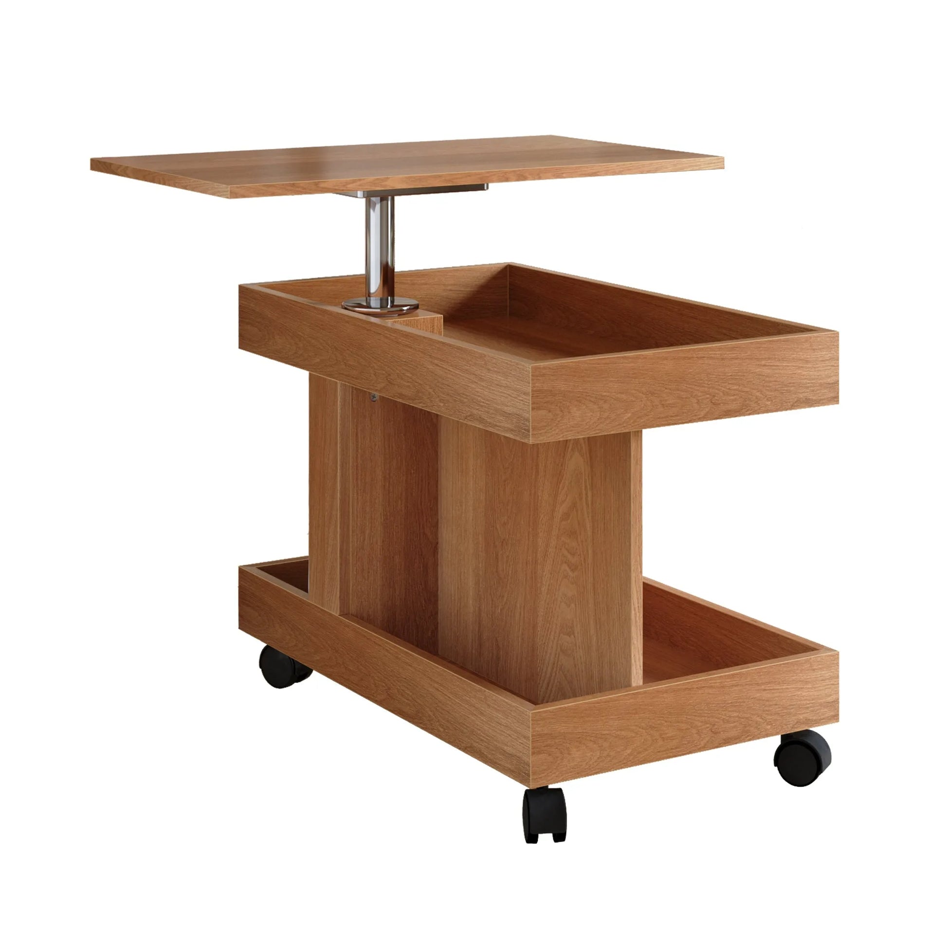Small Coffee Table with Wheels, 360° Rotating Desktop Multi-Functional Side Table, Rolling End Table with Storage Compartment, Mobile Bedside Table for Living Room Bedroom Home Furniture, Walnut detail view 34