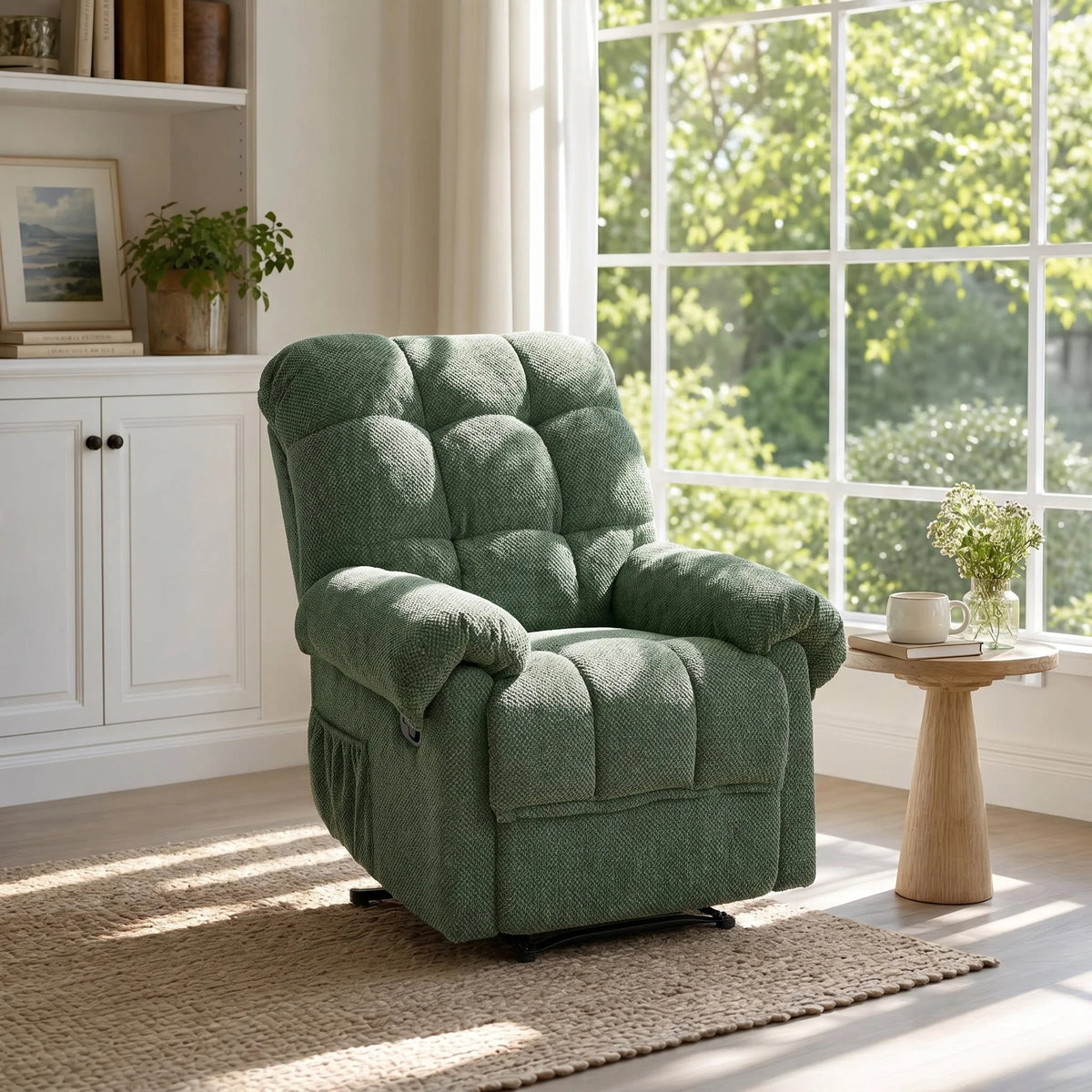 Soft Fabric Manual Recliner with Padded Footrest