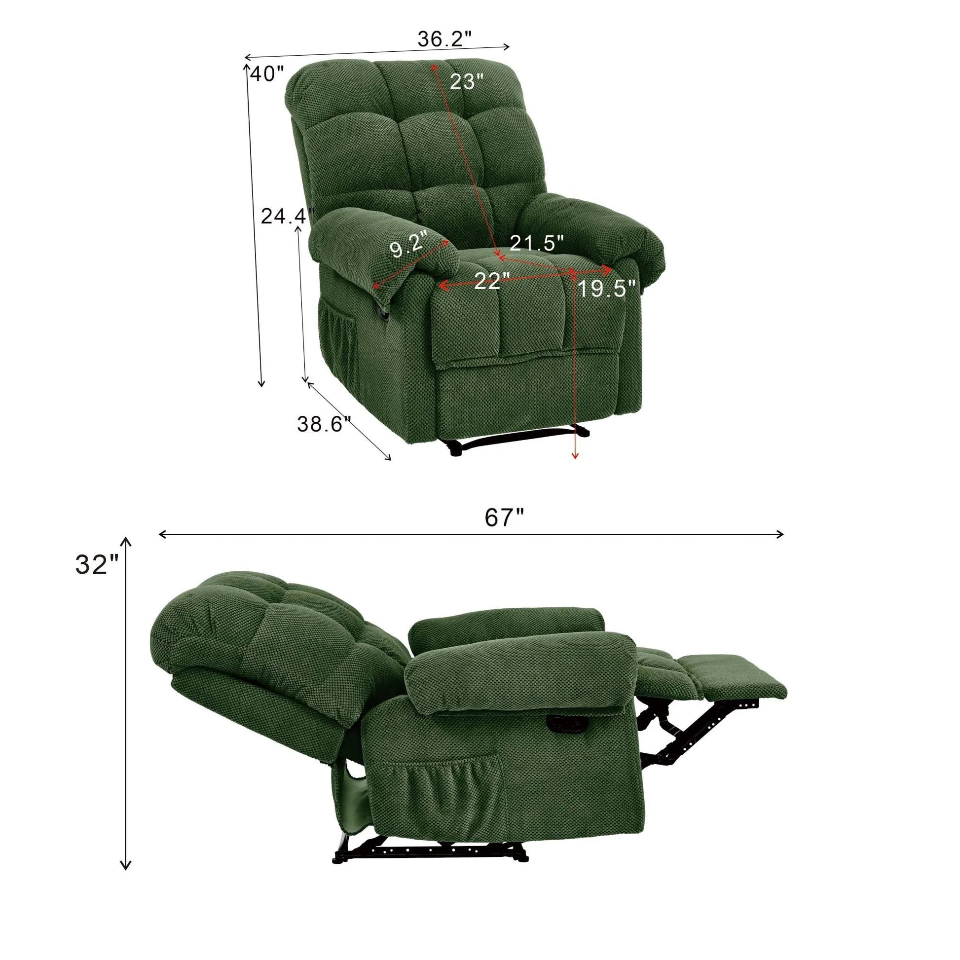 Manual Recliner, Living Room Seating, Reading Chair, Padded Footrest, Home Theater Seating, Ergonomic Lounge Chair, Soft Fabric Recliner detail view 3