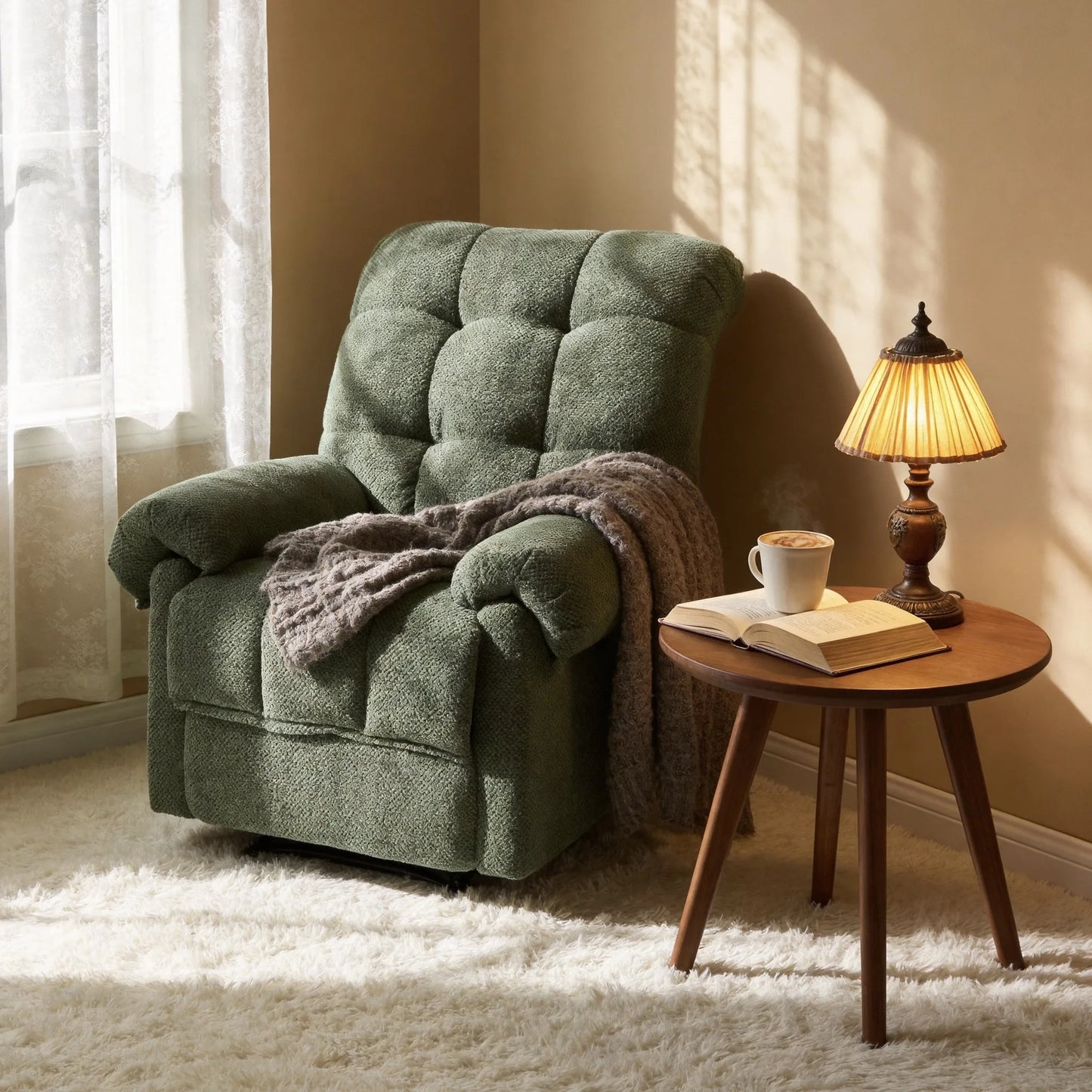Manual Recliner, Living Room Seating, Reading Chair, Padded Footrest, Home Theater Seating, Ergonomic Lounge Chair, Soft Fabric Recliner detail view 4