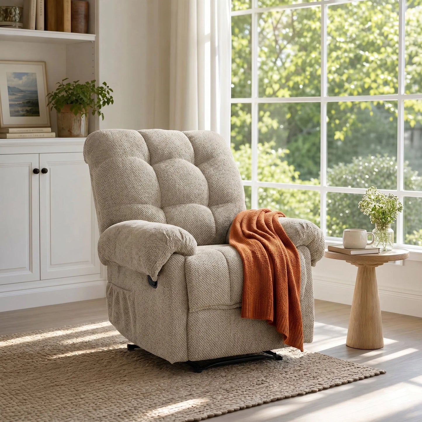 Manual Recliner, Living Room Seating, Reading Chair, Padded Footrest, Home Theater Seating, Ergonomic Lounge Chair, Soft Fabric Recliner detail view 12