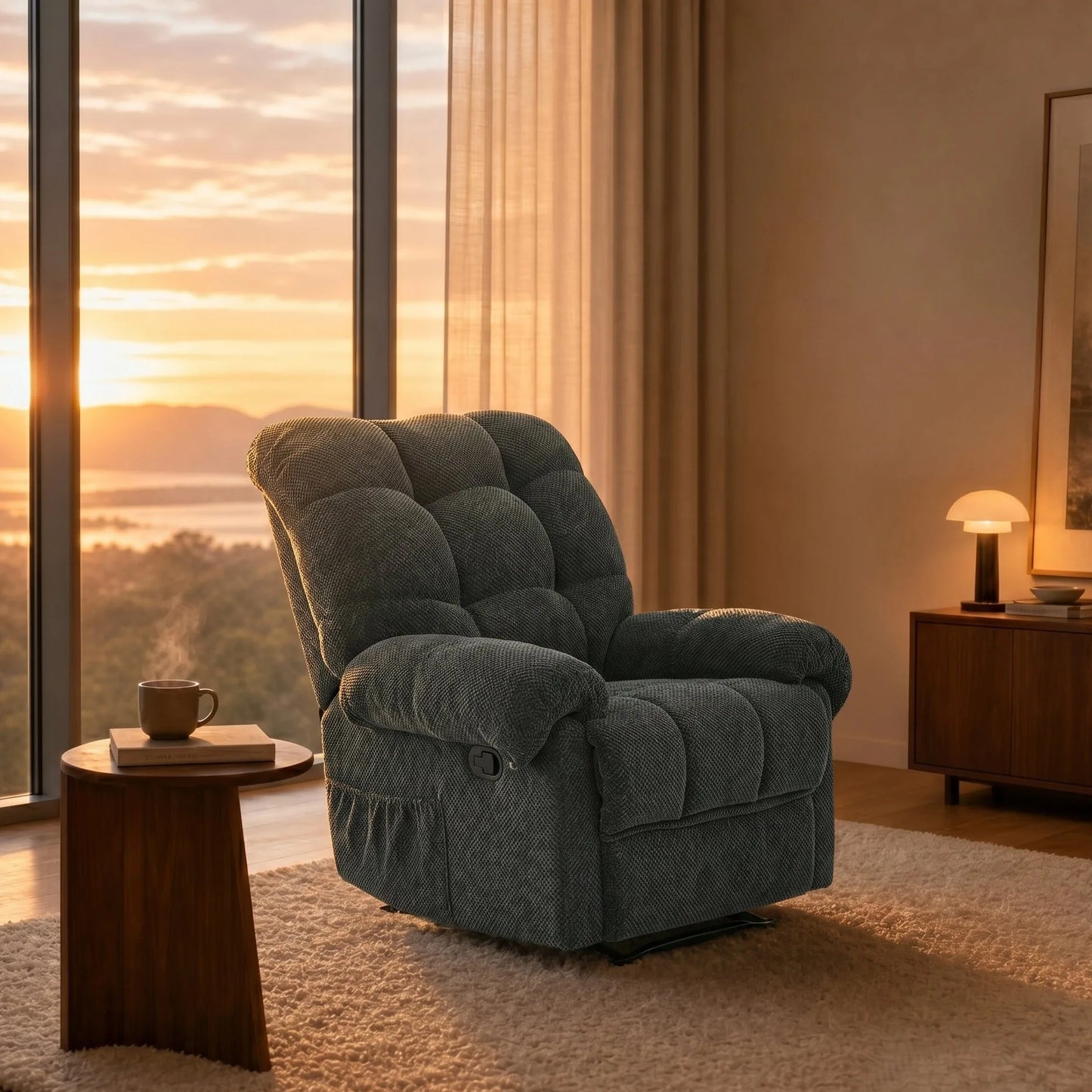 Manual Recliner, Living Room Seating, Reading Chair, Padded Footrest, Home Theater Seating, Ergonomic Lounge Chair, Soft Fabric Recliner detail view 22