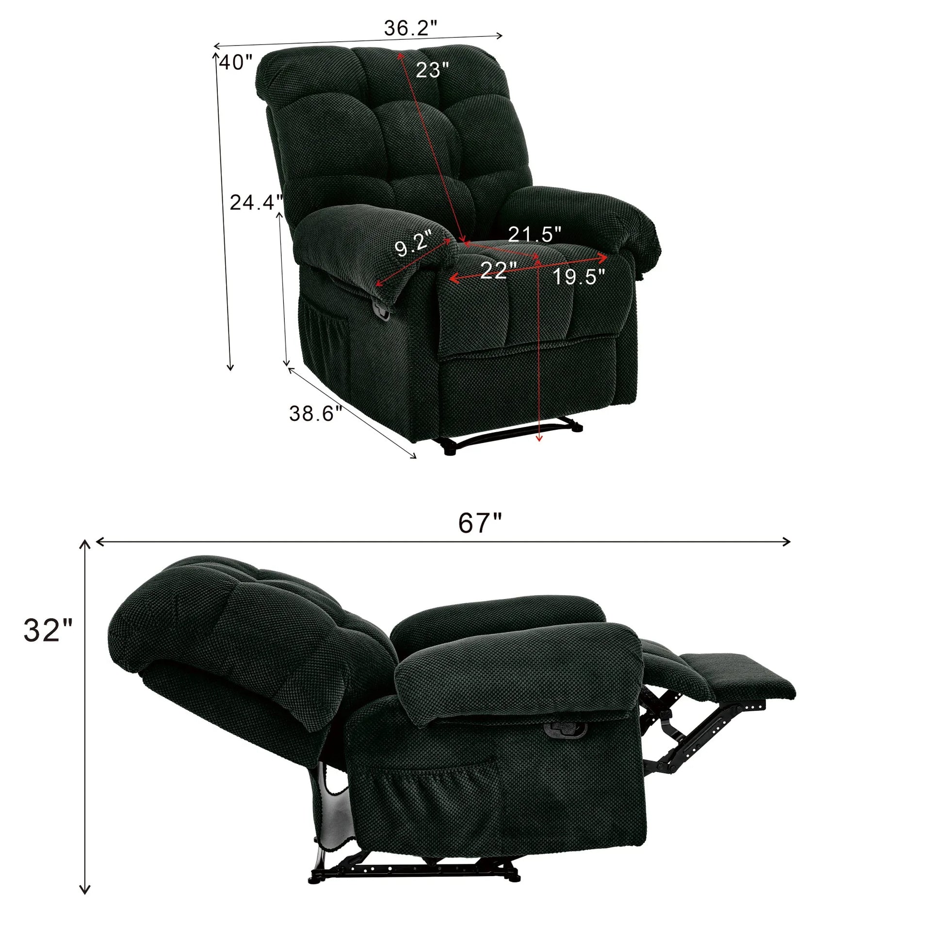 Manual Recliner, Living Room Seating, Reading Chair, Padded Footrest, Home Theater Seating, Ergonomic Lounge Chair, Soft Fabric Recliner detail view 23