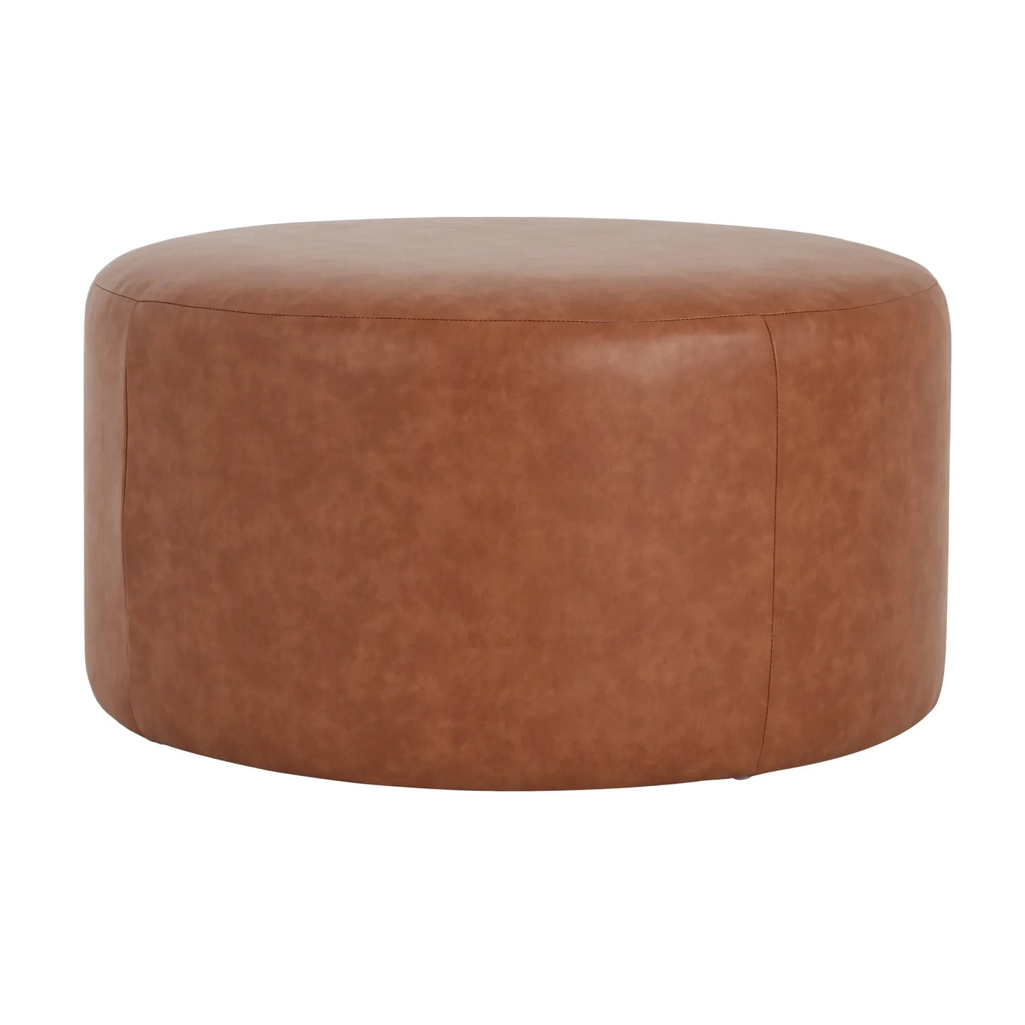 Round Faux Leather Ottoman – Cognac – view 4