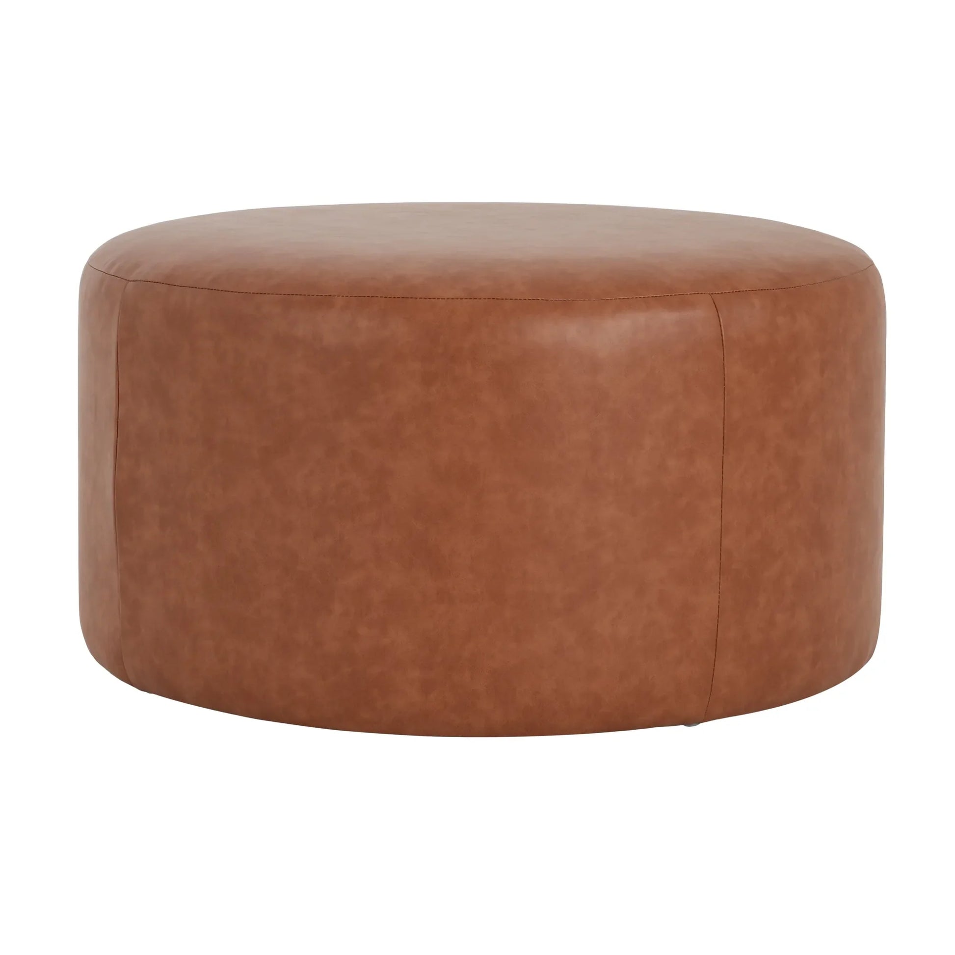 Round Faux Leather Ottoman – Cognac – view 4