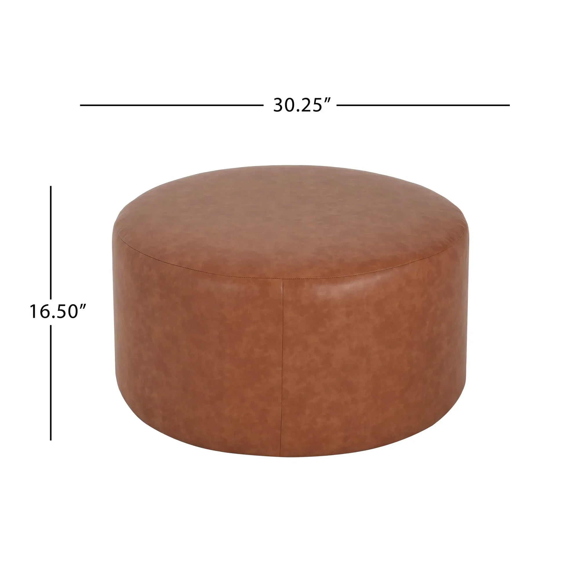 Round Faux Leather Ottoman – Cognac – view 5