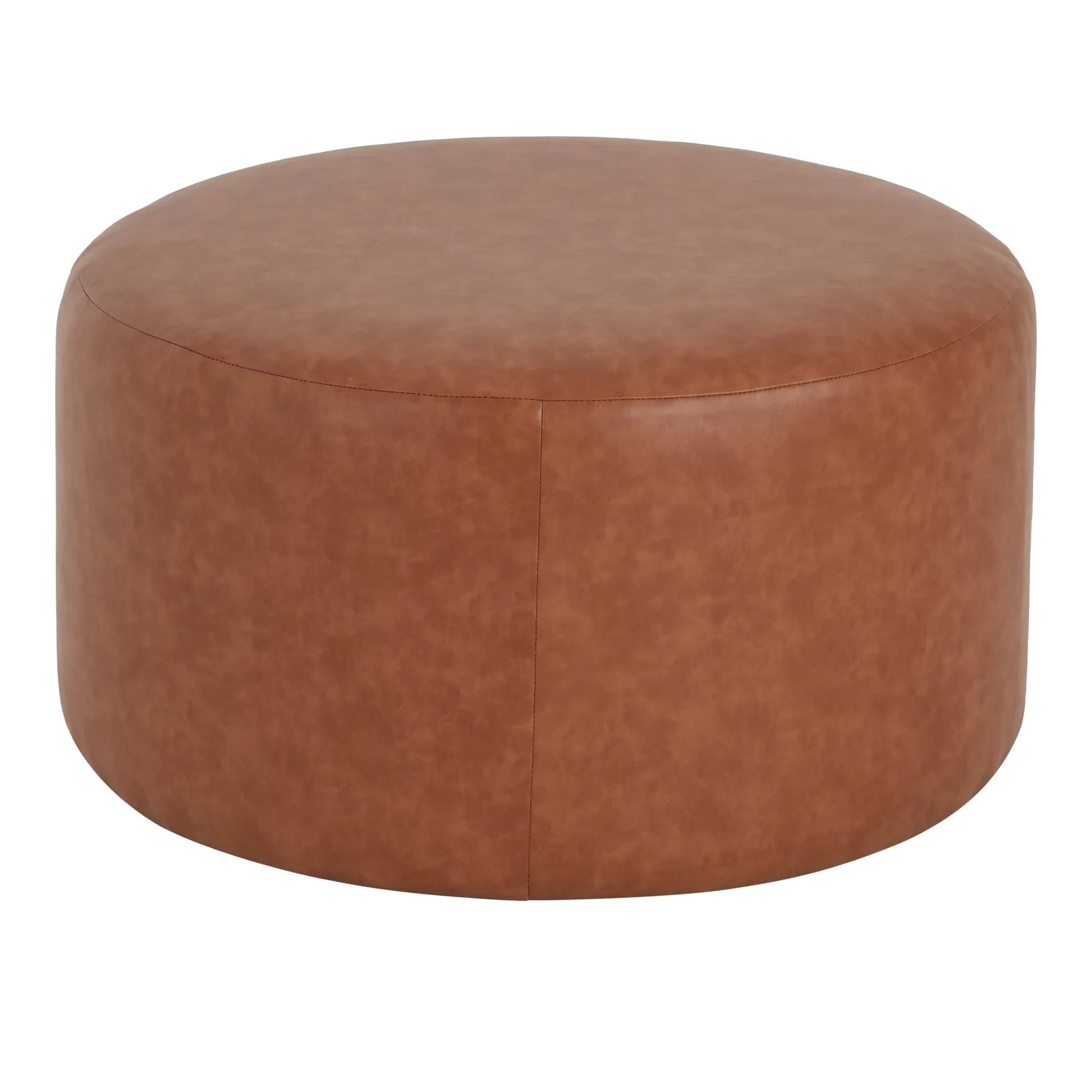 Round Faux Leather Ottoman – Cognac – view 6