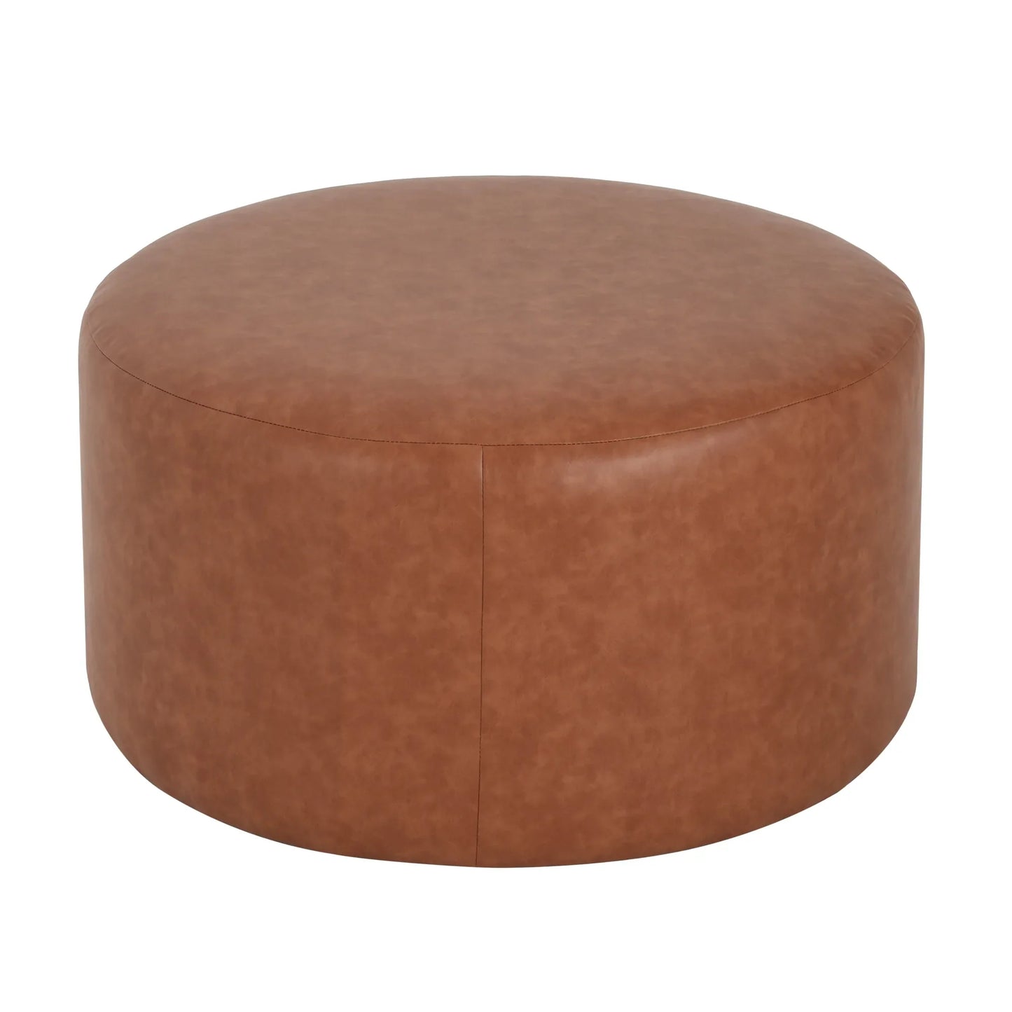 Round Faux Leather Ottoman – Cognac – view 7