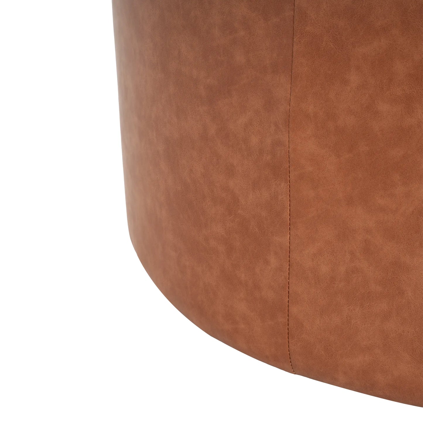 Round Faux Leather Ottoman – Cognac – view 10
