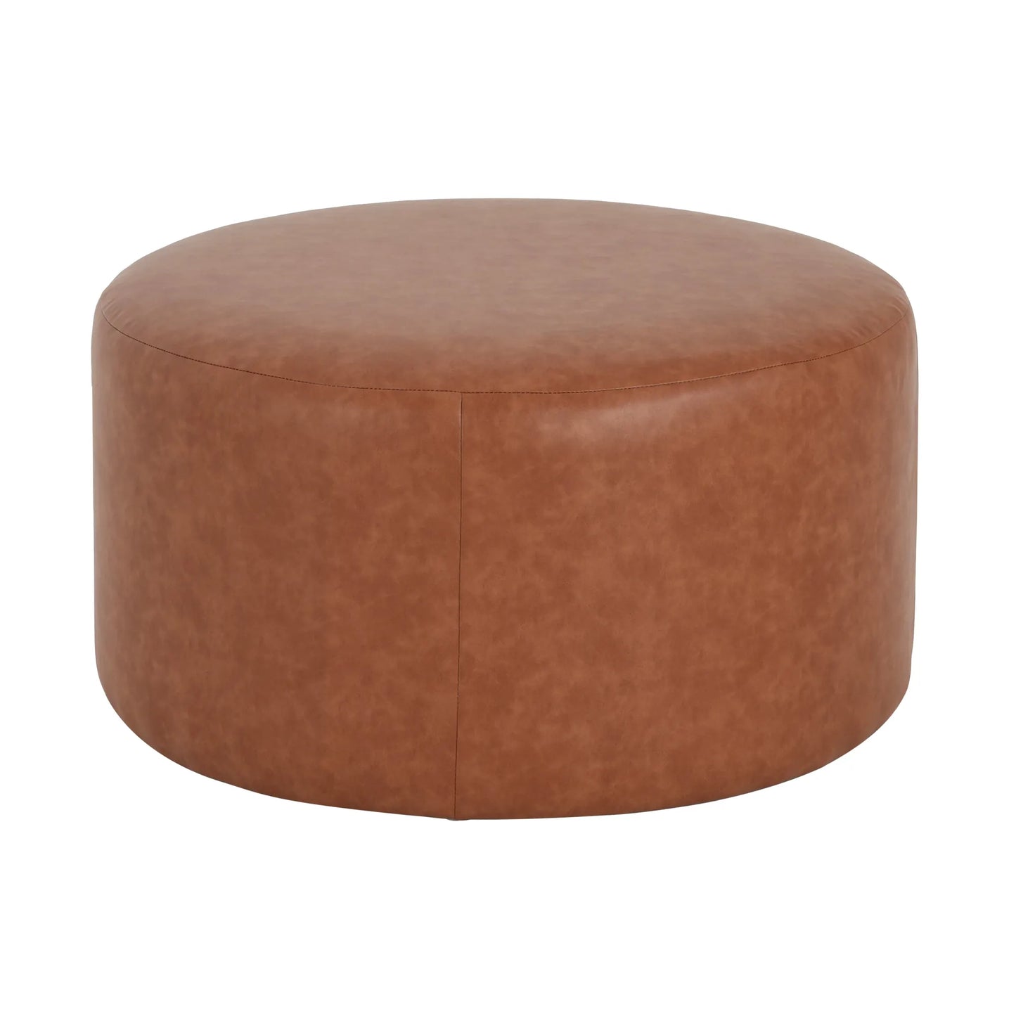 Round Faux Leather Ottoman – Cognac – view 12