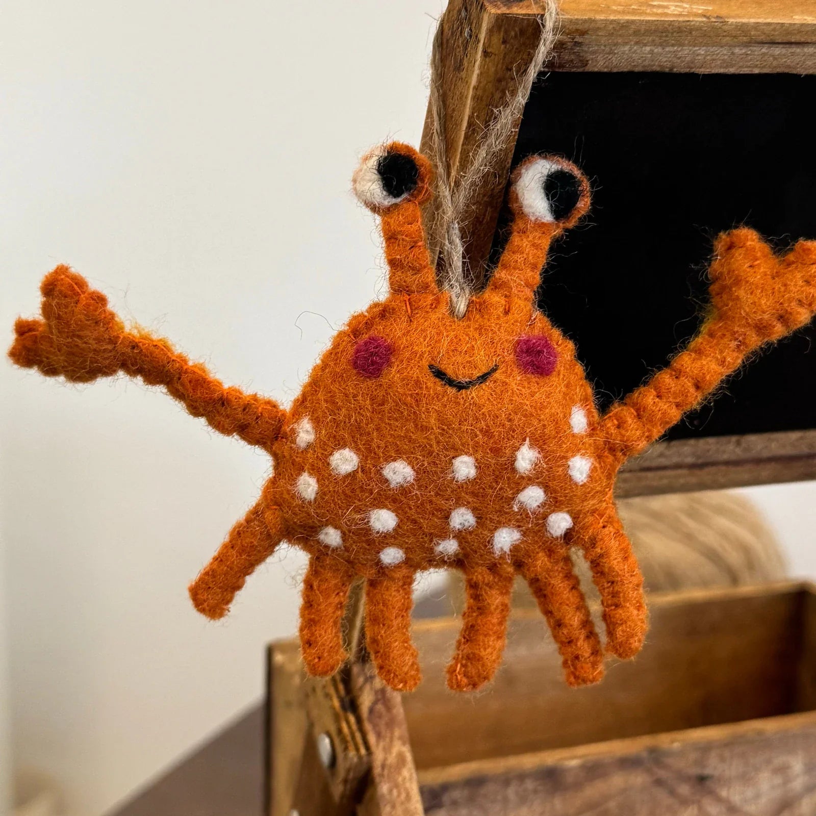 Orange Crab handmade wool felt keychain and bag charm