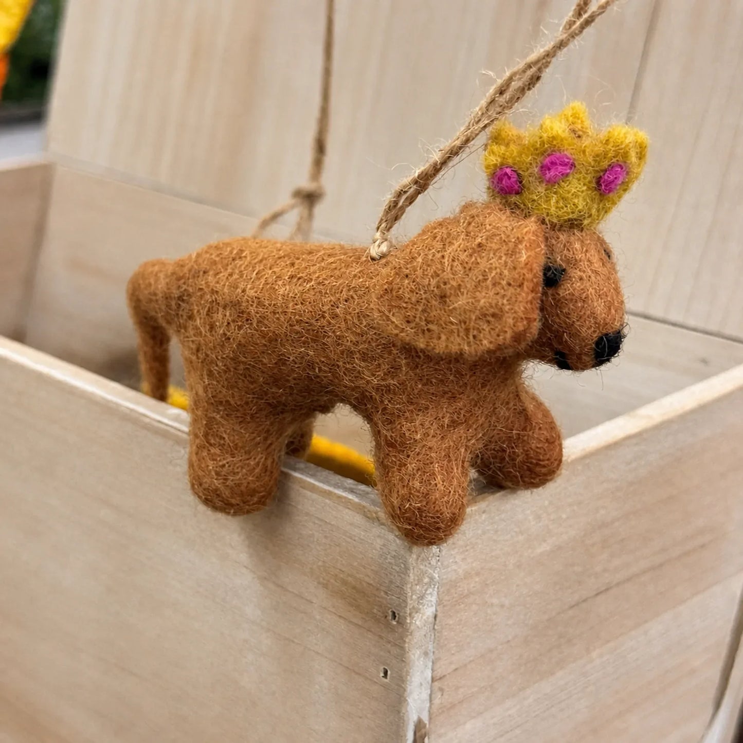 Crowned Puppy handmade wool felt ornament