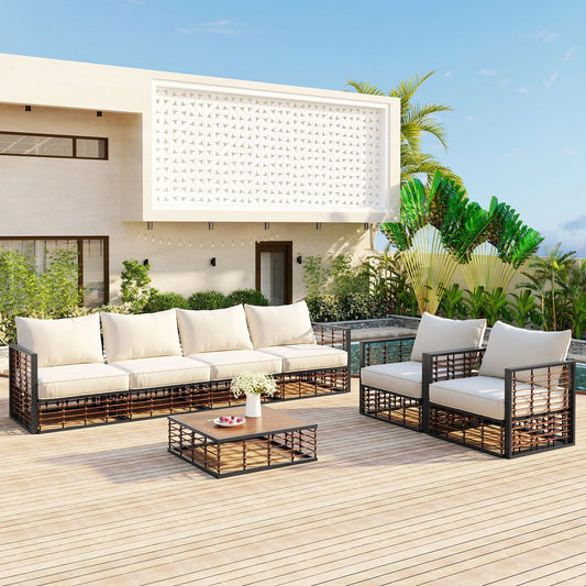 7-Piece Outdoor Metal Sectional Sofa Set with Coffee Table – Dark Gray – view 1