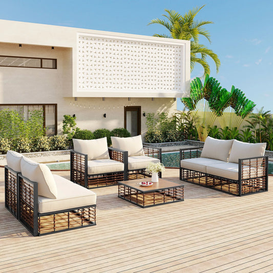 7-Piece Outdoor Metal Sectional Sofa Set with Coffee Table – Dark Gray – view 2
