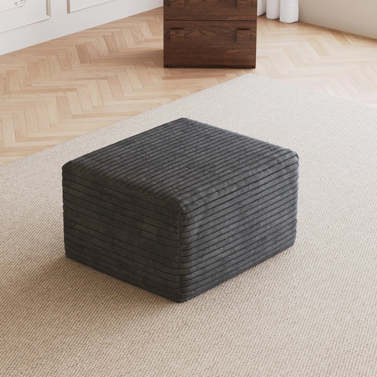 Corduroy Cube Ottoman, No Assembly Required – Dark Gray – view 2
