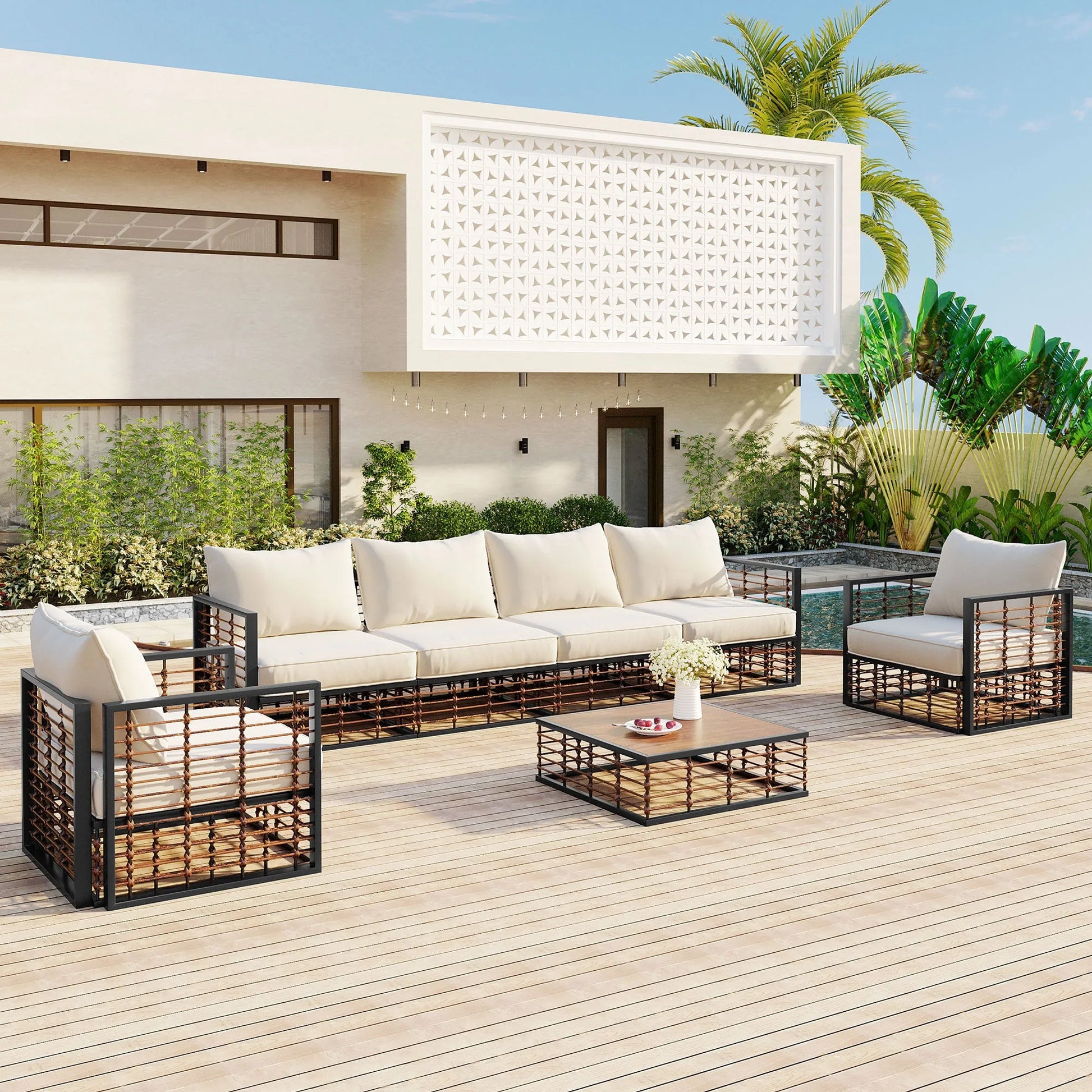 7-Piece Outdoor Metal Sectional Sofa Set with Coffee Table – Dark Gray – view 3