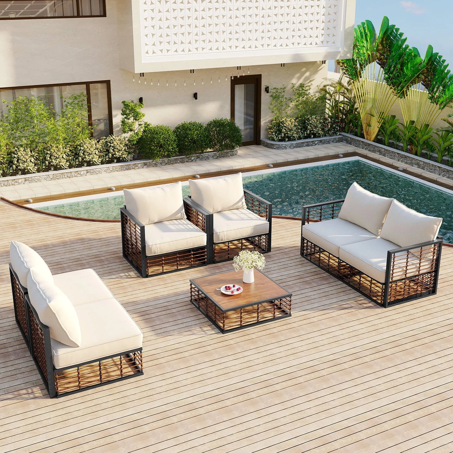 7-Piece Outdoor Metal Sectional Sofa Set with Coffee Table – Dark Gray – view 4