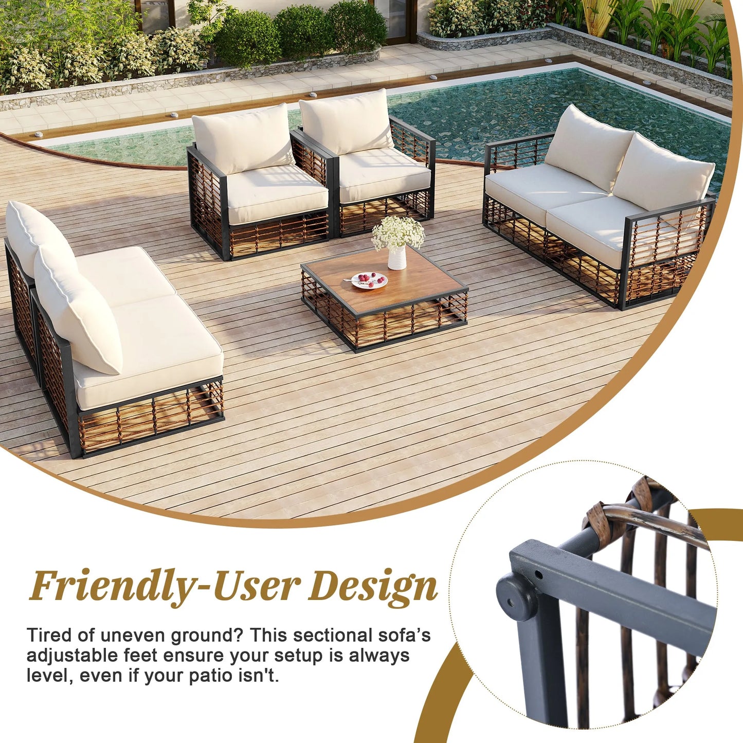 7-Piece Outdoor Metal Sectional Sofa Set with Coffee Table – Dark Gray – view 7