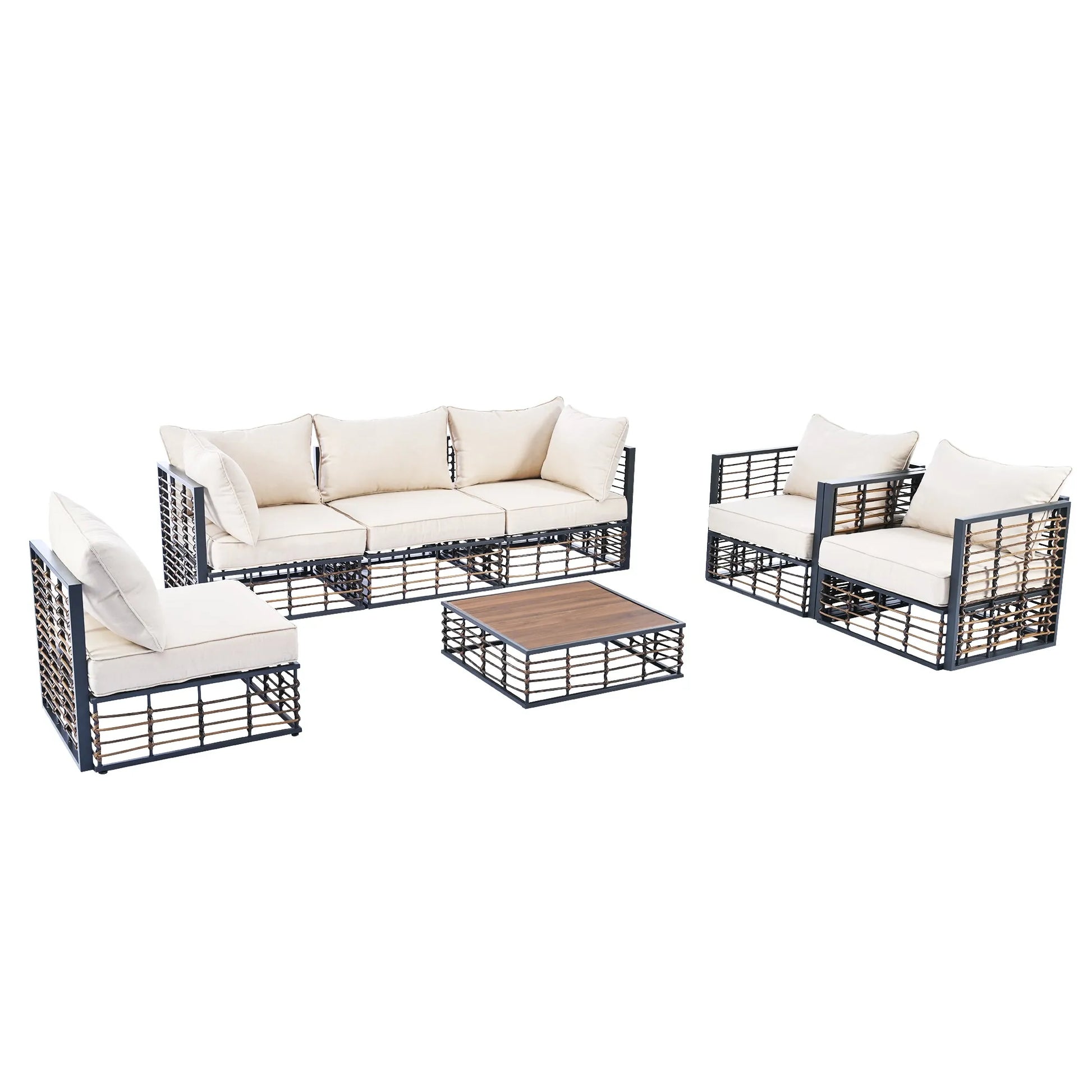 7-Piece Outdoor Metal Sectional Sofa Set with Coffee Table – Dark Gray – view 10
