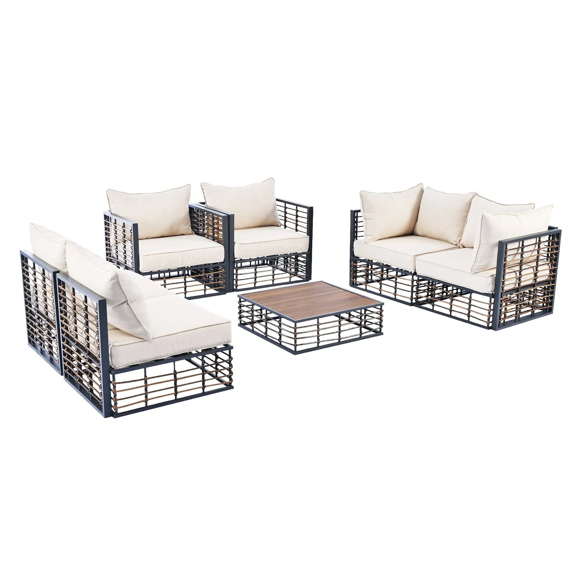 7-Piece Outdoor Metal Sectional Sofa Set with Coffee Table – Dark Gray – view 11