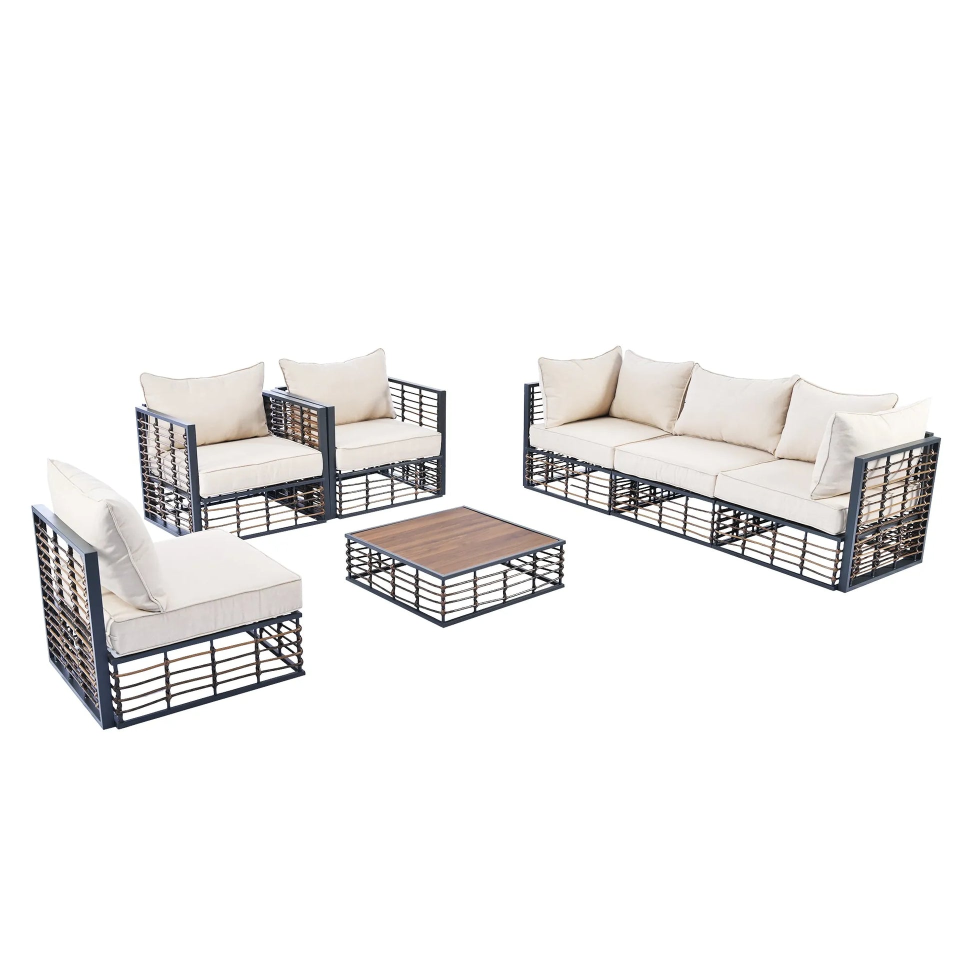 7-Piece Outdoor Metal Sectional Sofa Set with Coffee Table – Dark Gray – view 12