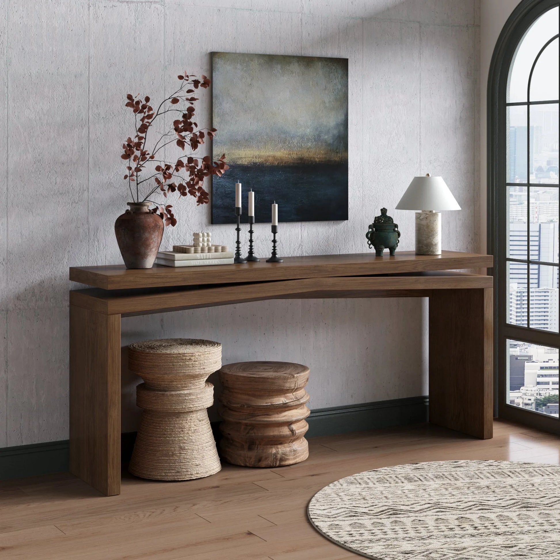 65-Inch Solid Wood Veneer Console Table – Deep Rustic Brown – view 3