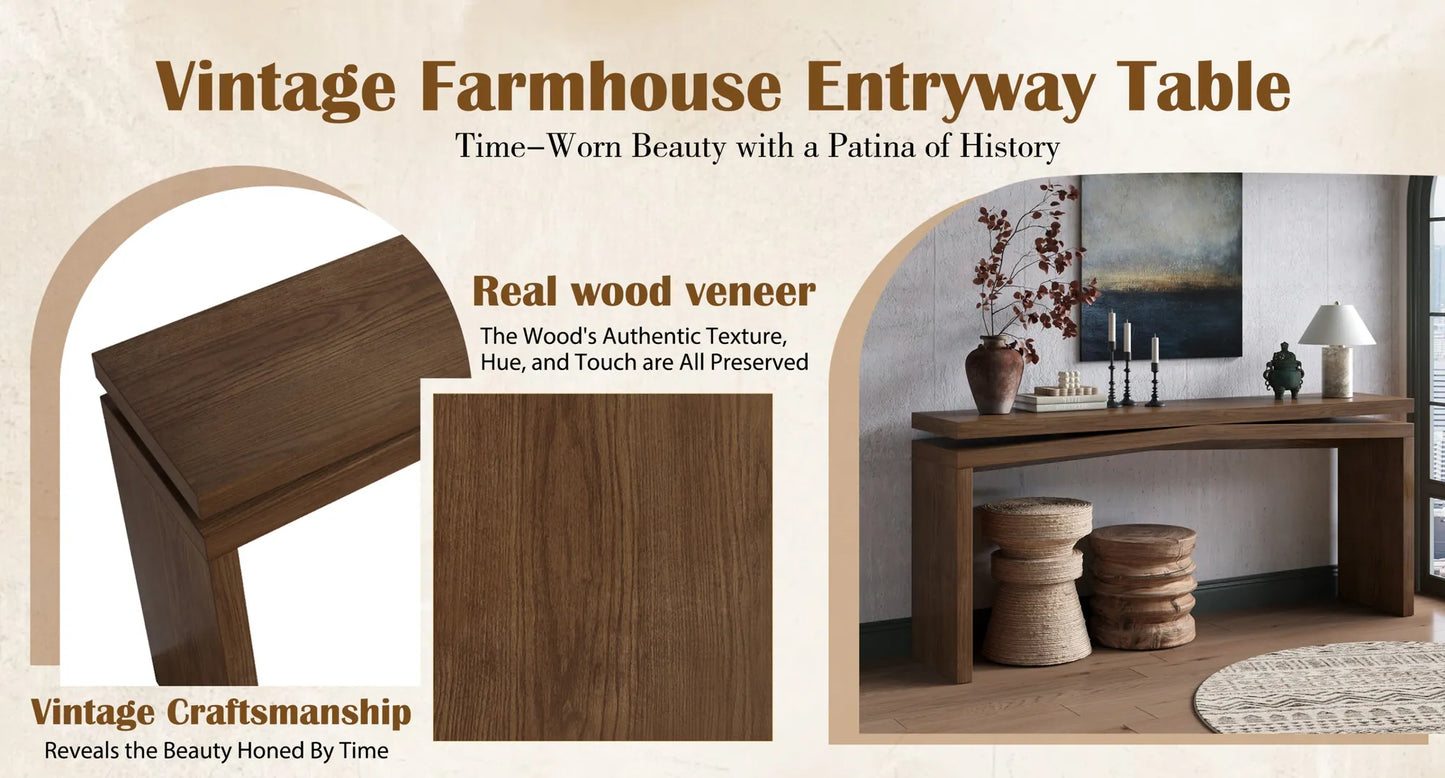65-Inch Solid Wood Veneer Console Table – Deep Rustic Brown – view 5