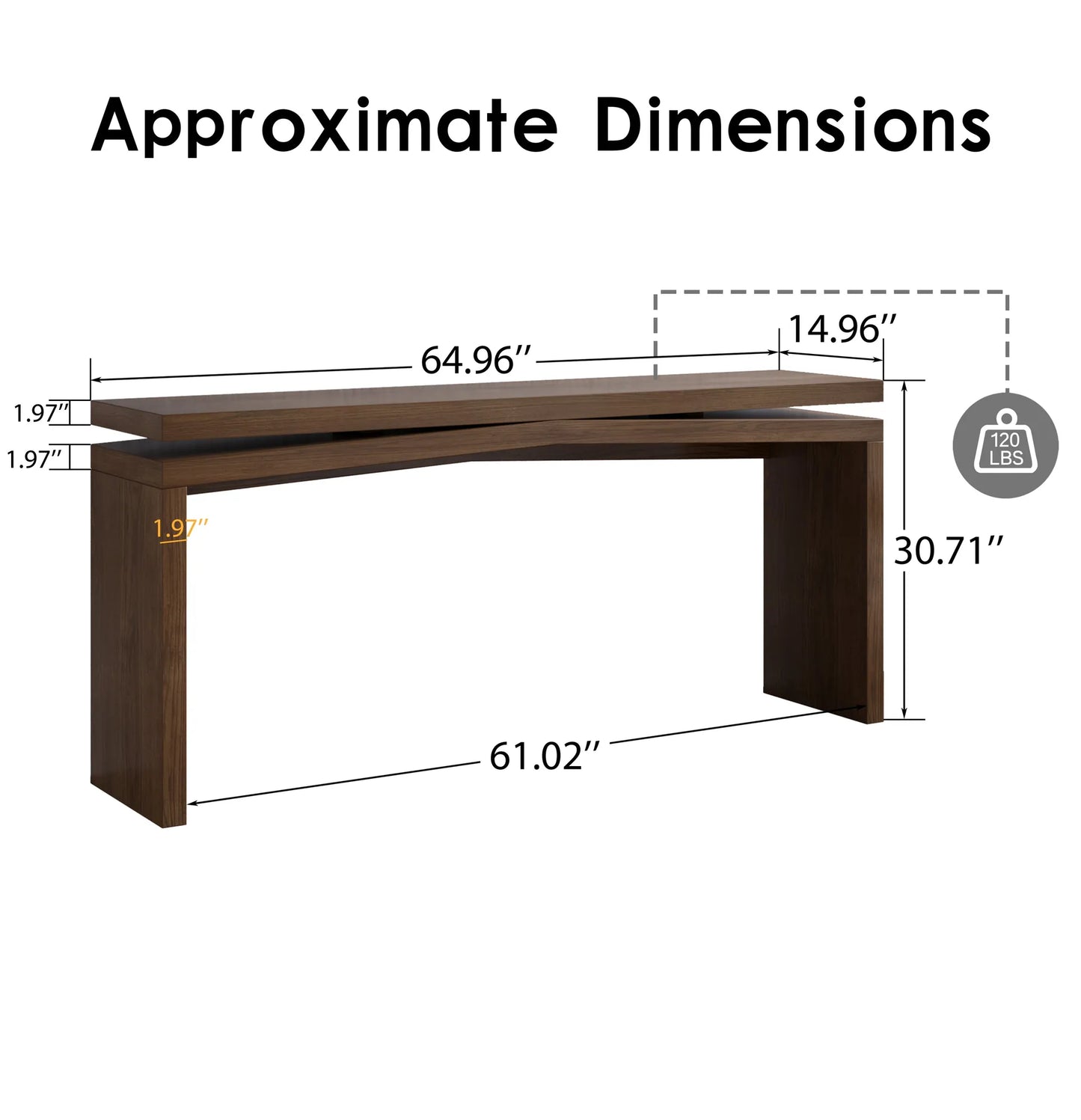65-Inch Solid Wood Veneer Console Table – Deep Rustic Brown – view 7