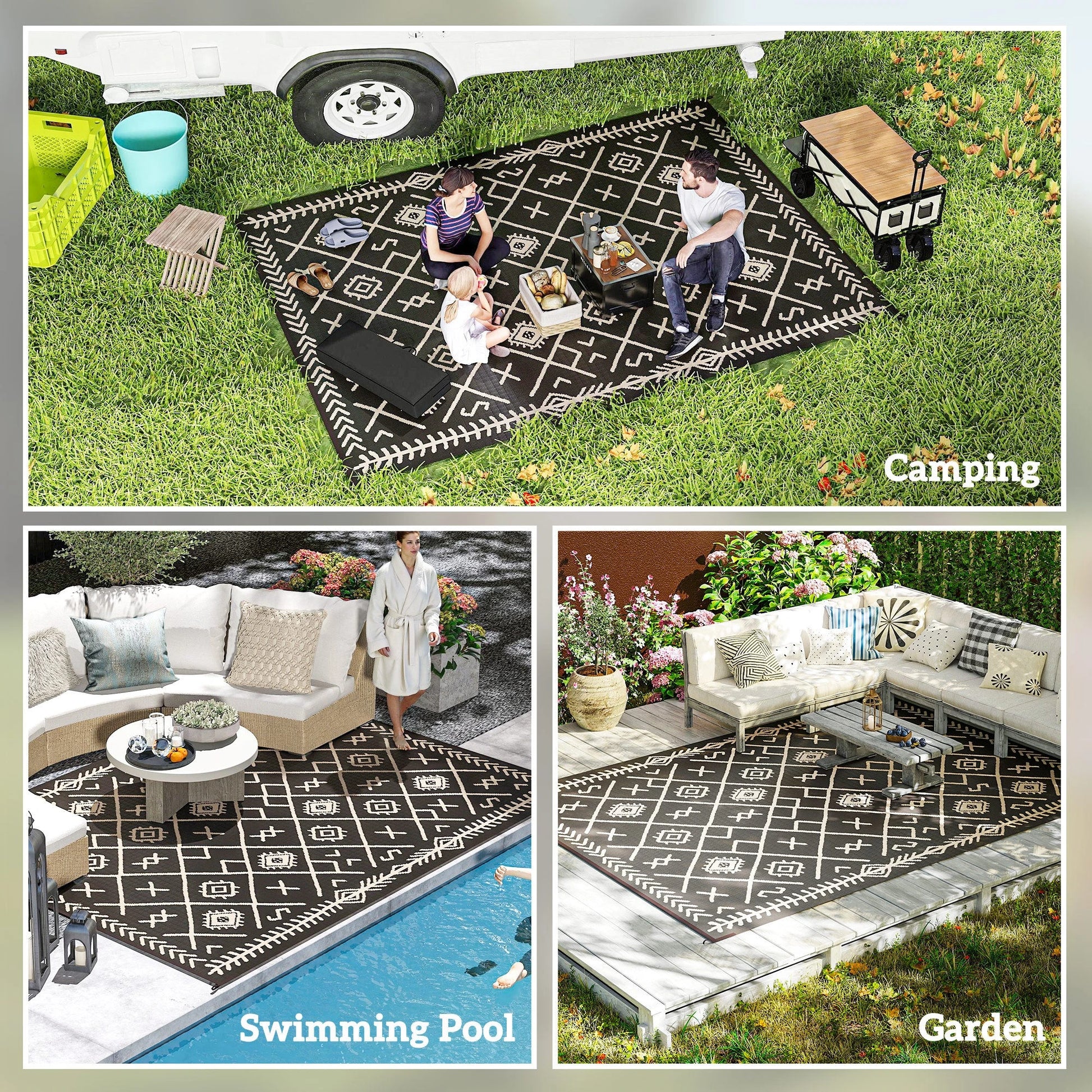 Easy to Carry Outdoor Rug,Patio Rug,Reversible Outdoor Rug, Waterproof Plastic Straw with Carry Bag