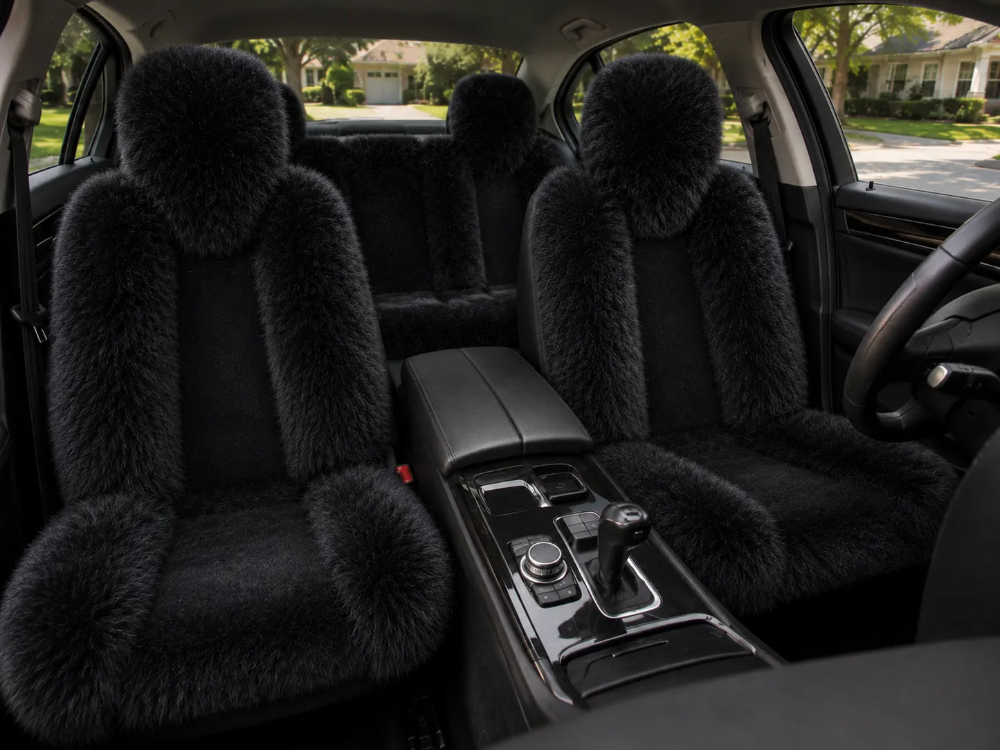 Black genuine Australian sheepskin car seat cover, five-seat set
