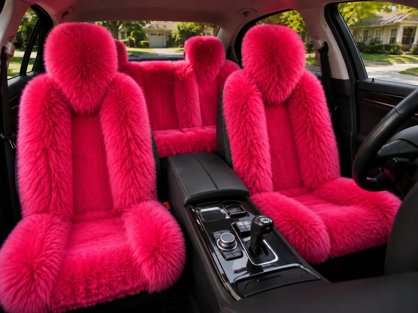 Burgundy Red genuine Australian sheepskin car seat cover, five-seat set