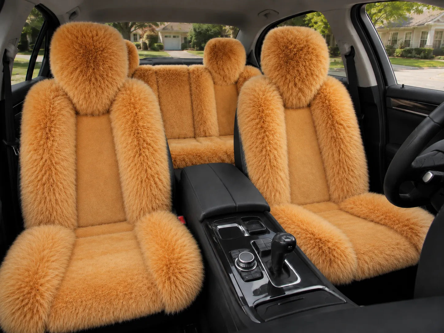 Camel genuine Australian sheepskin car seat cover, five-seat set