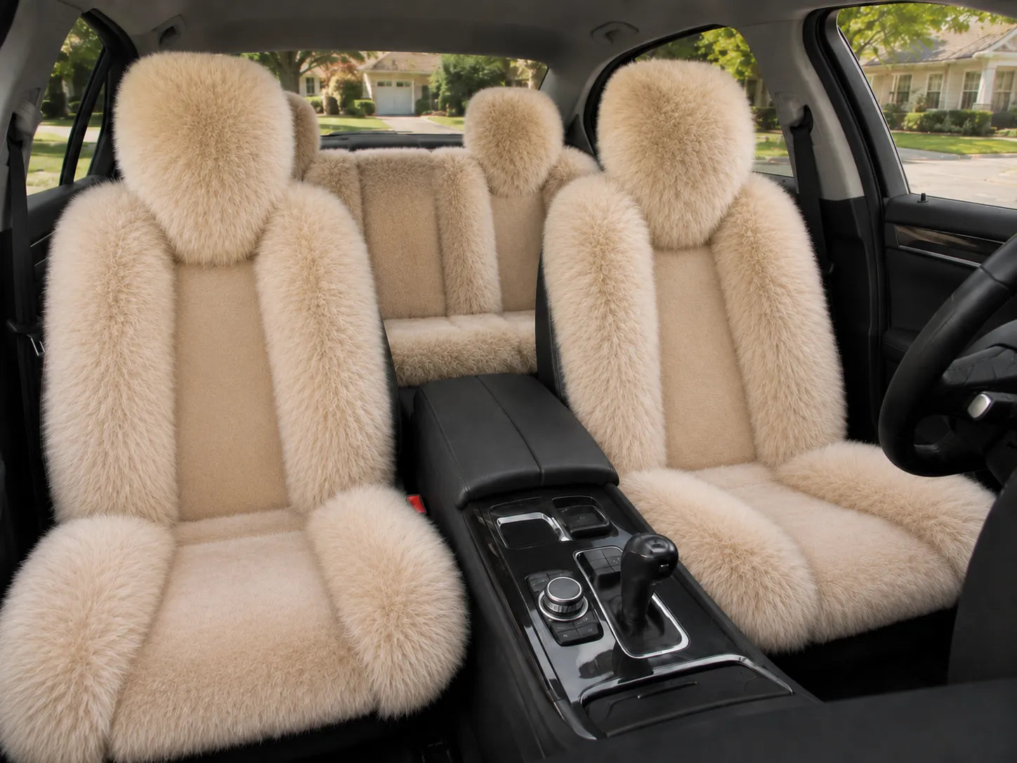 Champagne genuine Australian sheepskin car seat cover, five-seat set