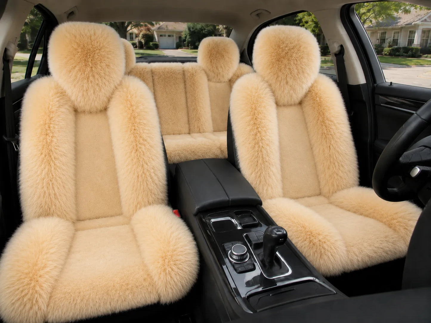 Cream Beige genuine Australian sheepskin car seat cover, five-seat set