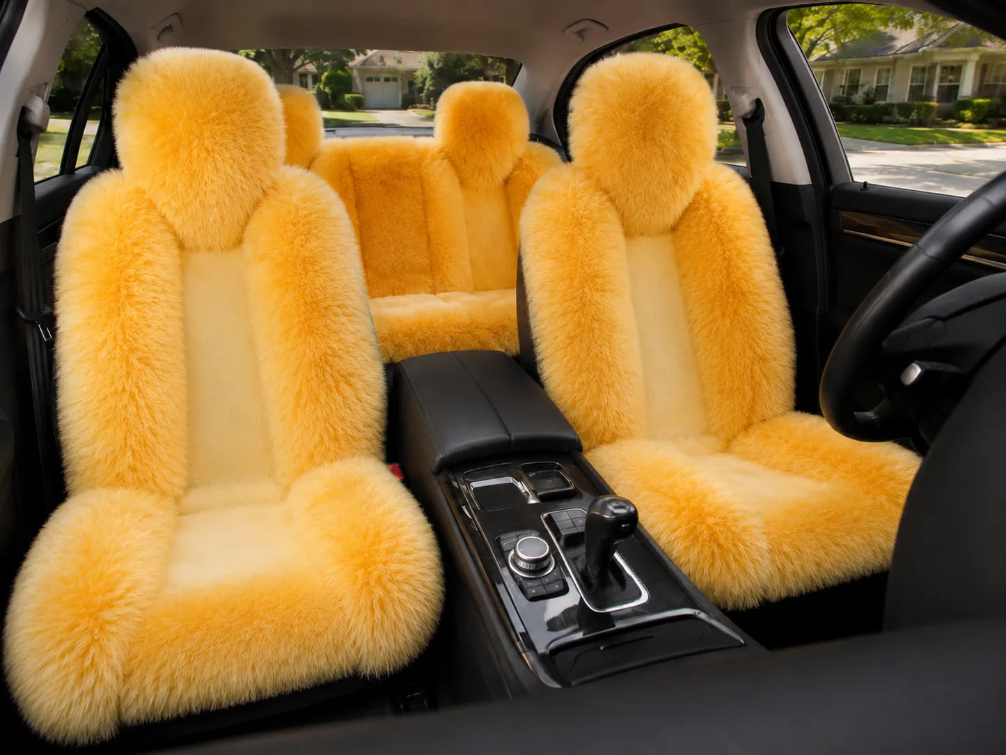 Golden Yellow genuine Australian sheepskin car seat cover, five-seat set
