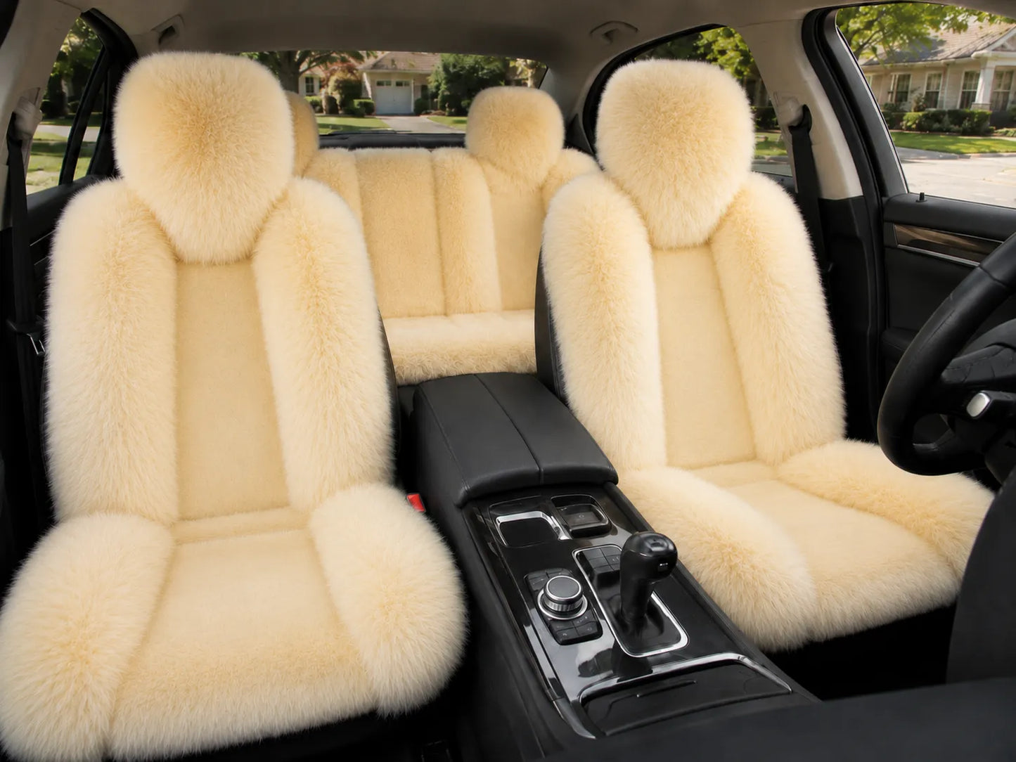 Ivory White genuine Australian sheepskin car seat cover, five-seat set