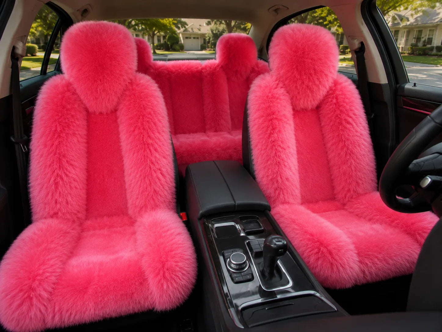 Rose Red genuine Australian sheepskin car seat cover, five-seat set