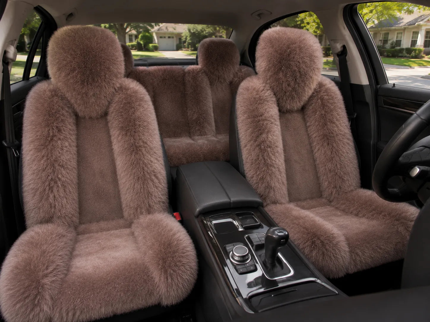 Taupe genuine Australian sheepskin car seat cover, five-seat set
