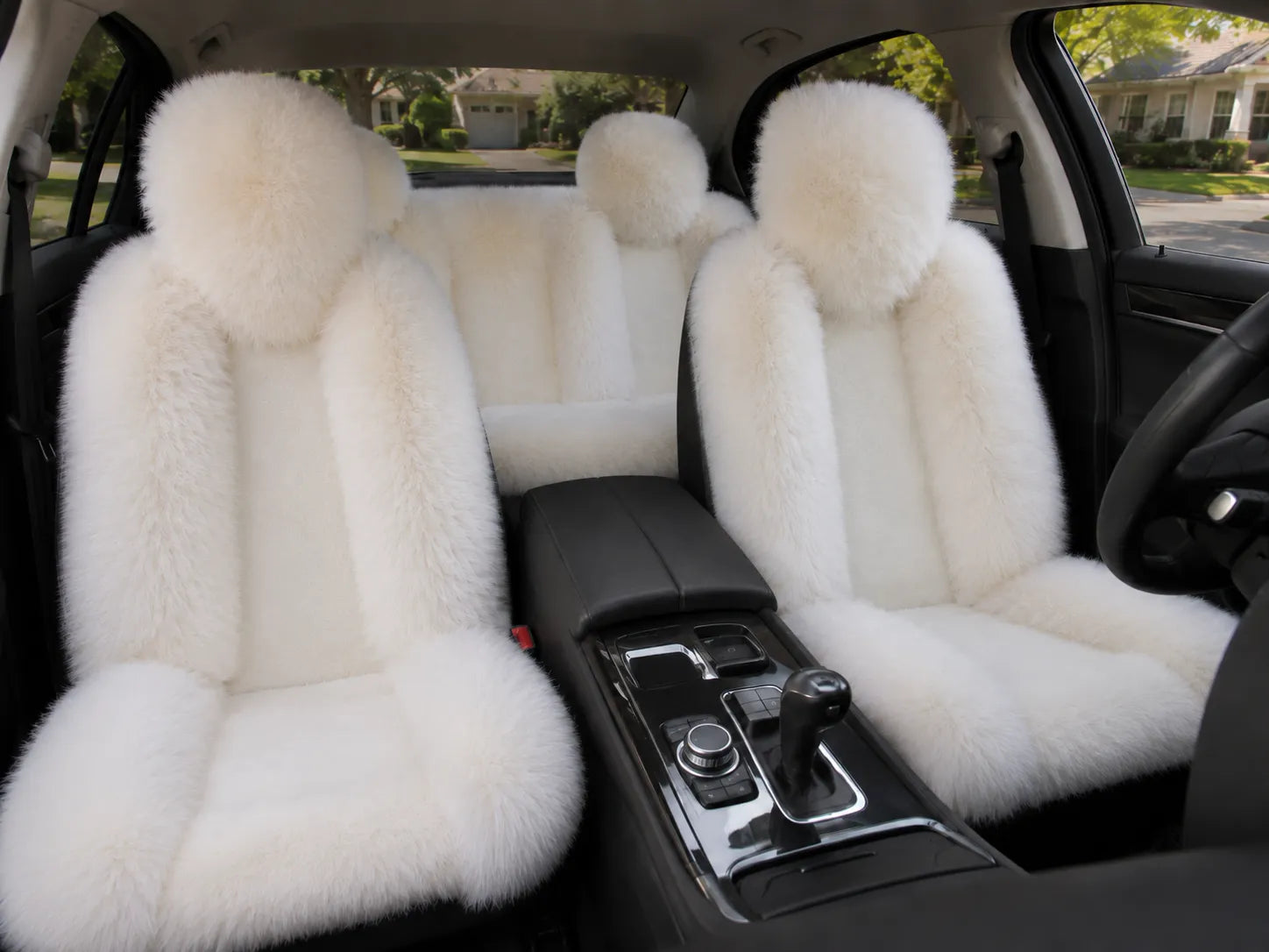 Natural White genuine Australian sheepskin car seat cover, five-seat set