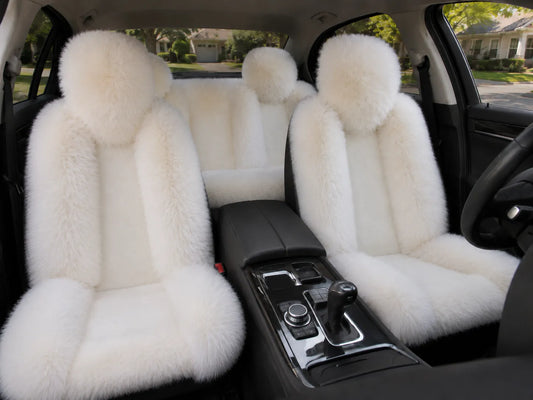 Natural White genuine Australian sheepskin car seat cover, five-seat set