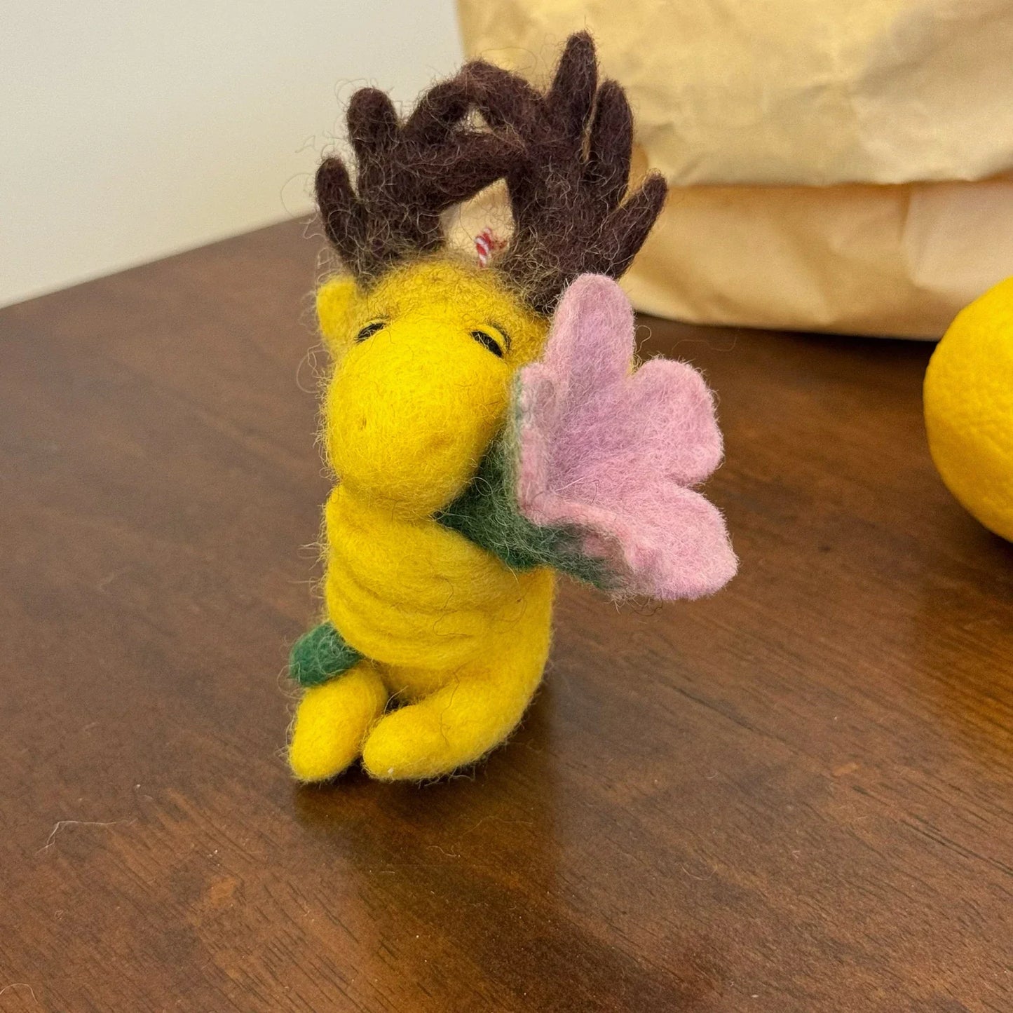 Flower-Holding Deer handmade wool felt keychain and bag charm