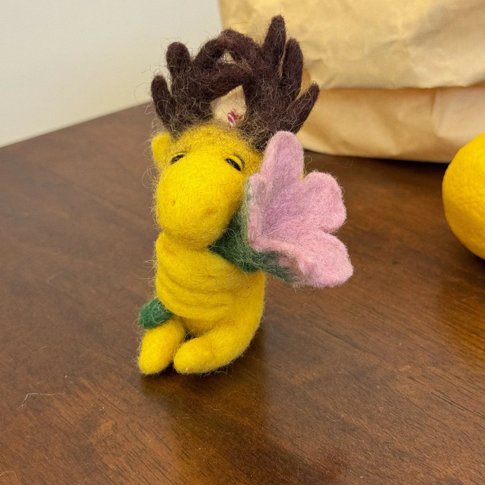 Flower-Holding Deer handmade wool felt keychain and bag charm