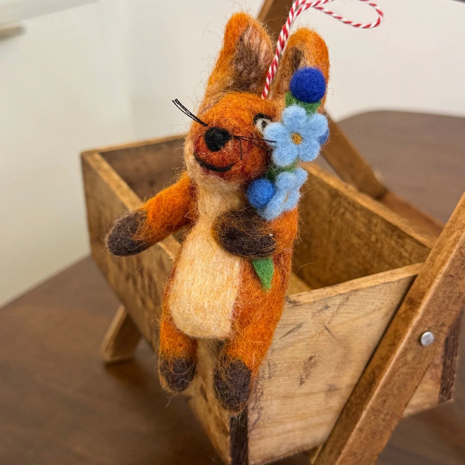 Fox with Blue Flowers handmade wool felt keychain and bag charm