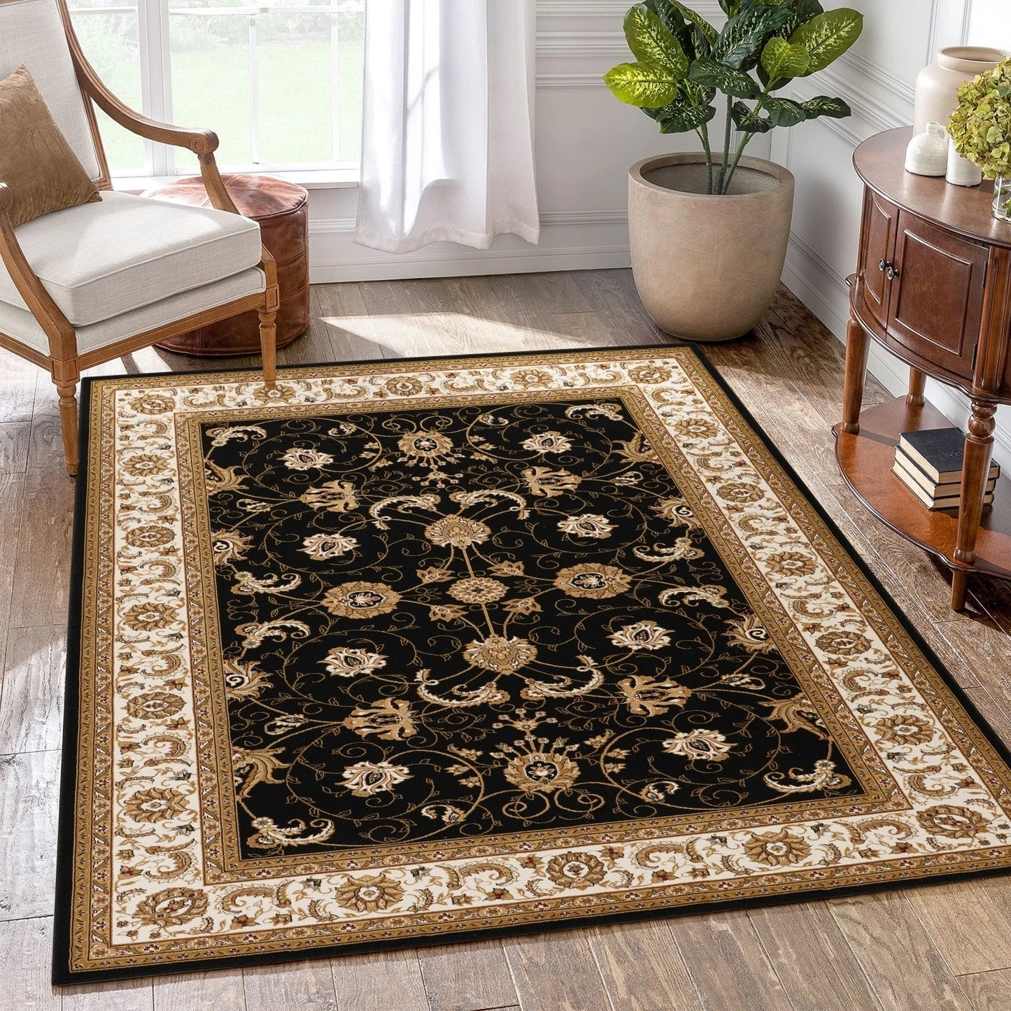 Manchester Herati Floral Area Rug - Black - 5'3" x 7'3" - room scene